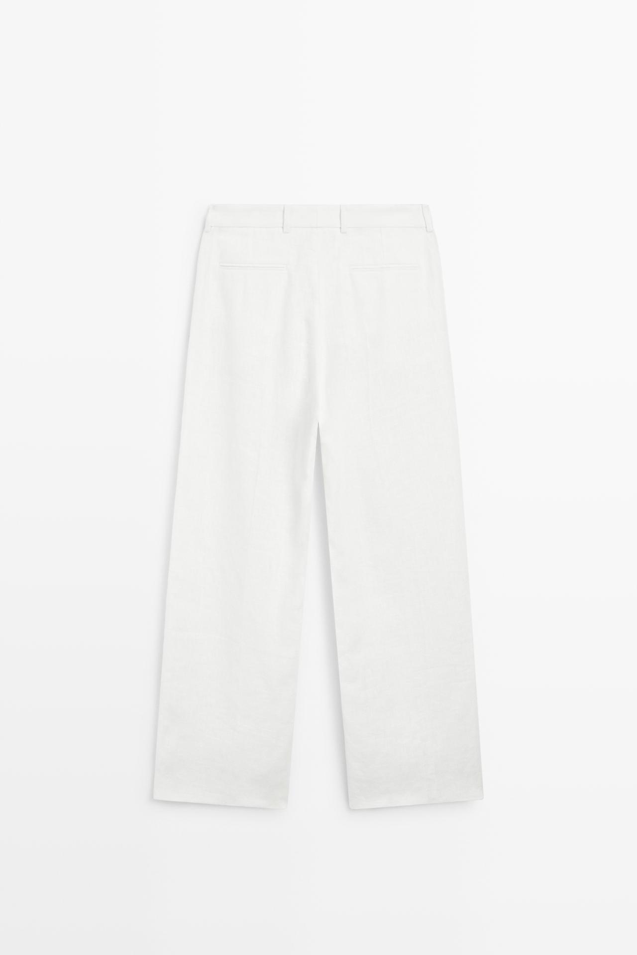 100% linen pants with darts — Off white