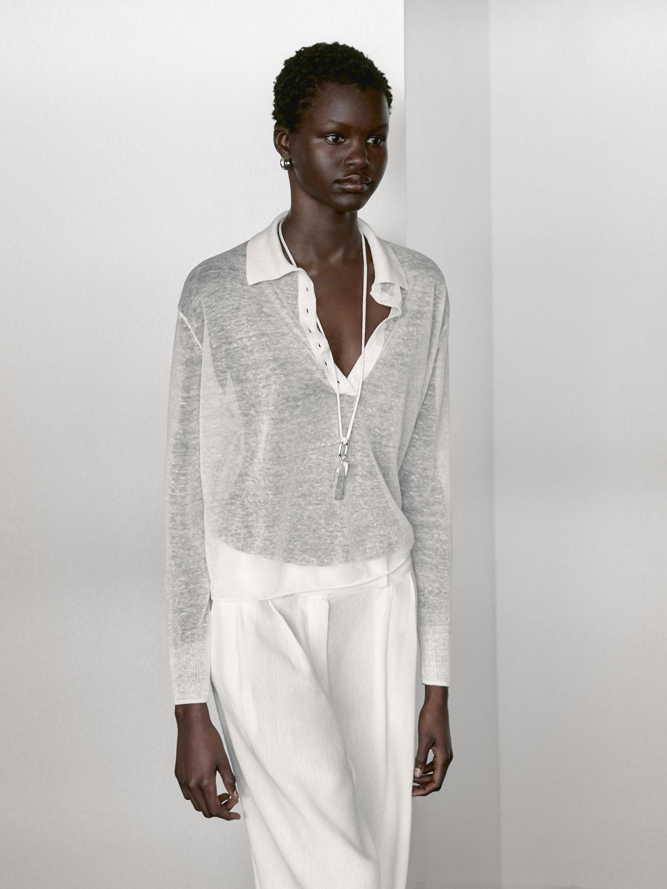 Linen blend semi-sheer knit sweater