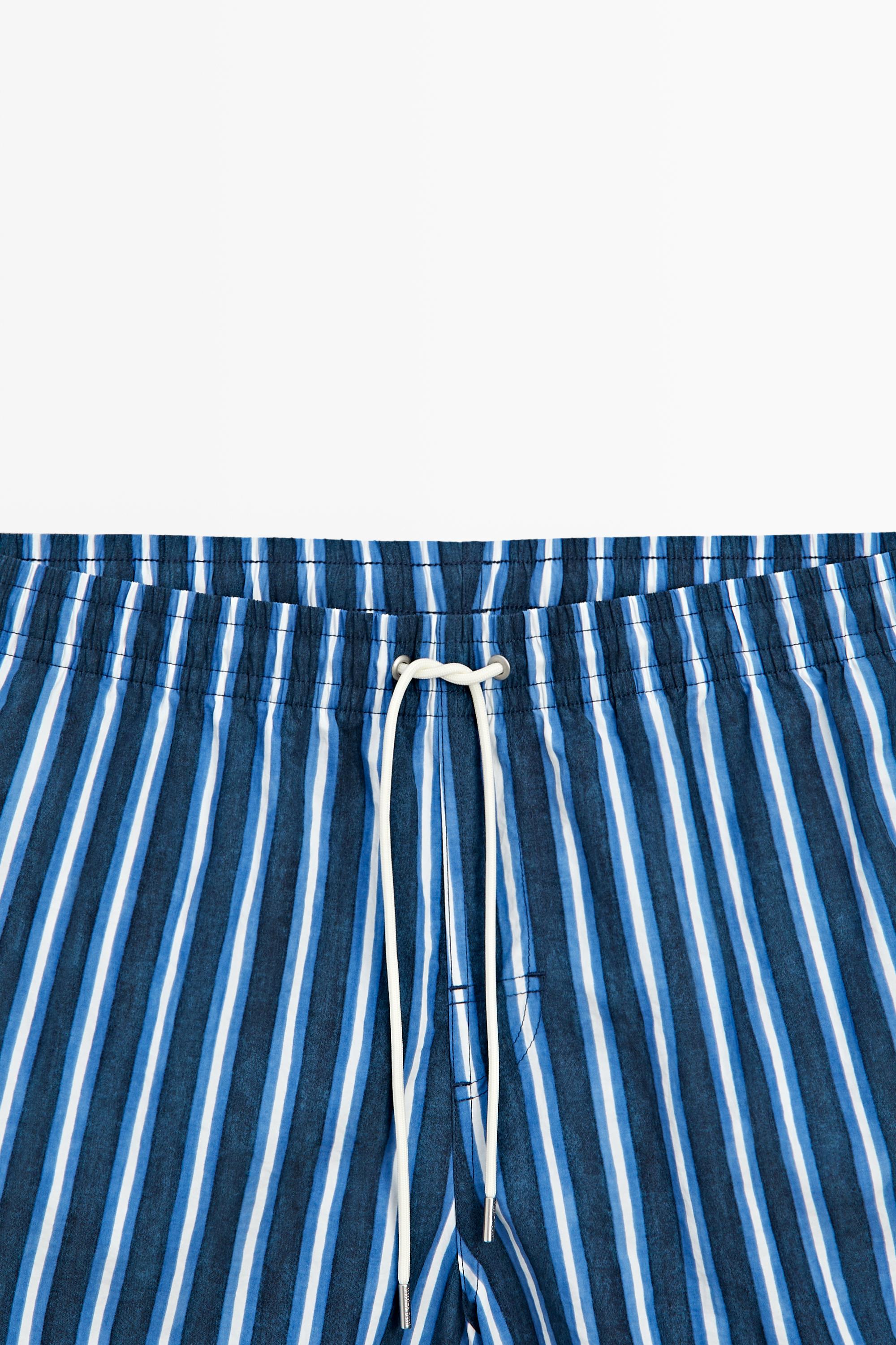 Tri-color striped swimming trunks — DEEP BLUE