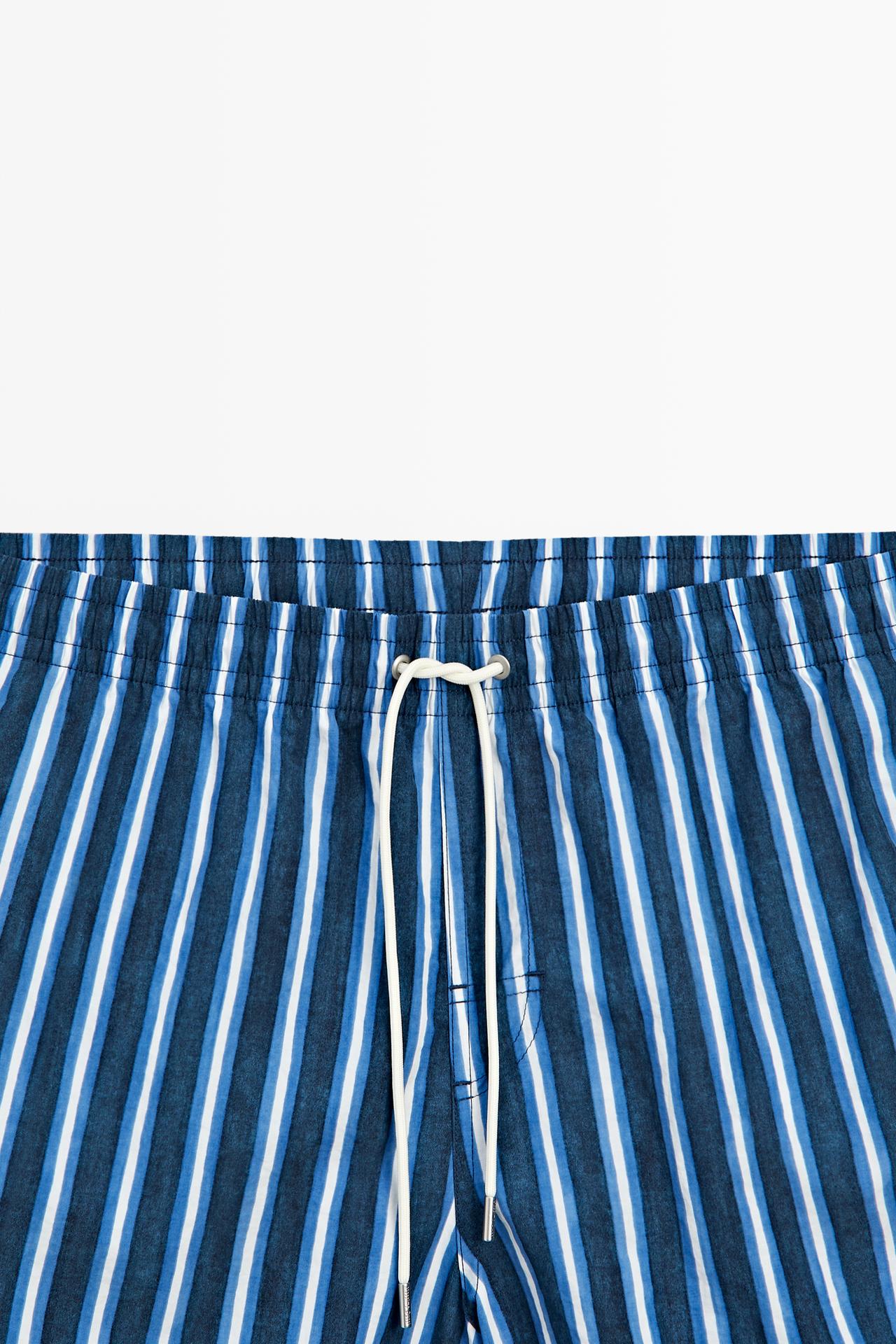 Tri-color striped swimming trunks — DEEP BLUE