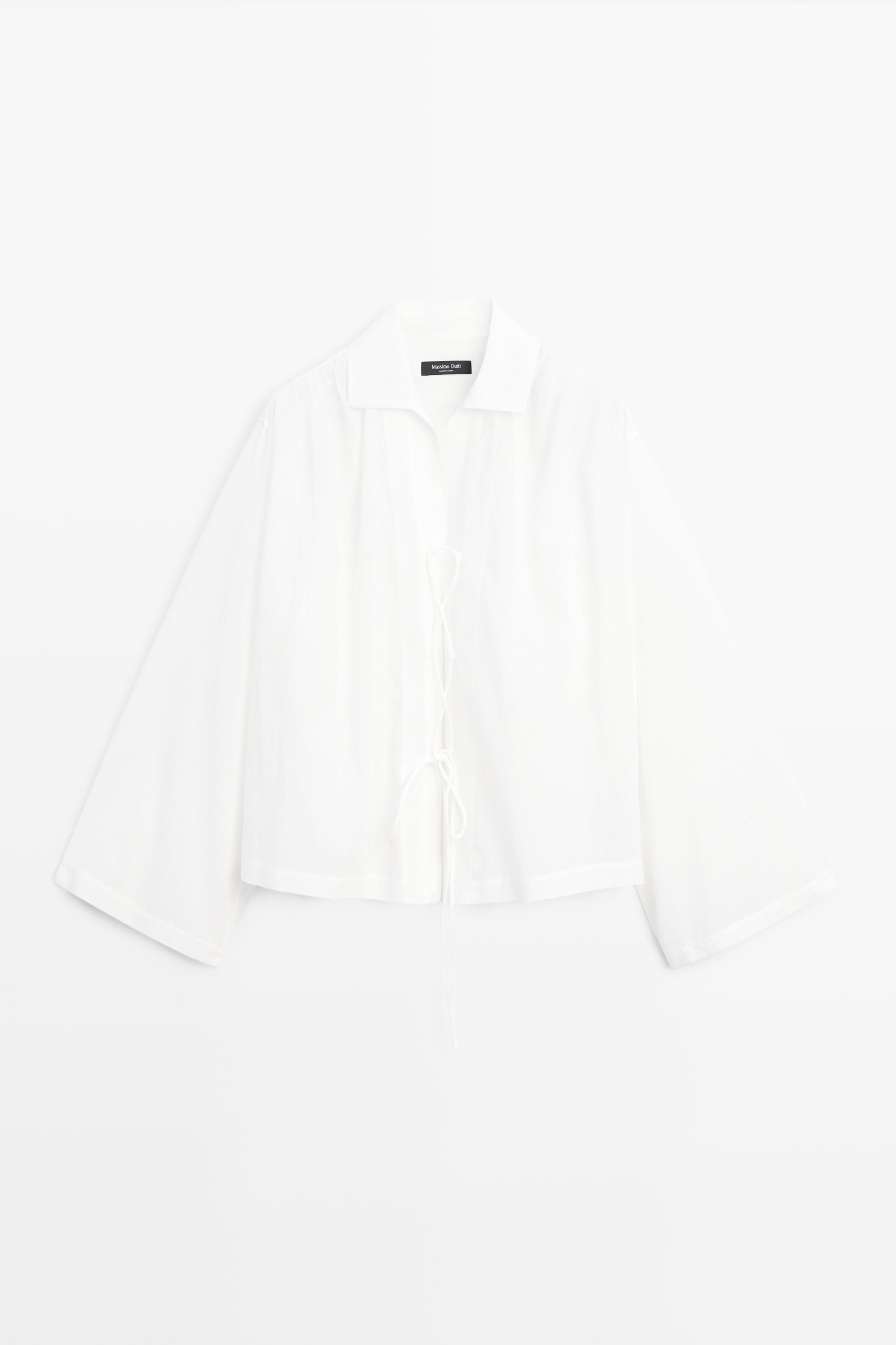 100% cotton shirt with fastening detail — WHITE