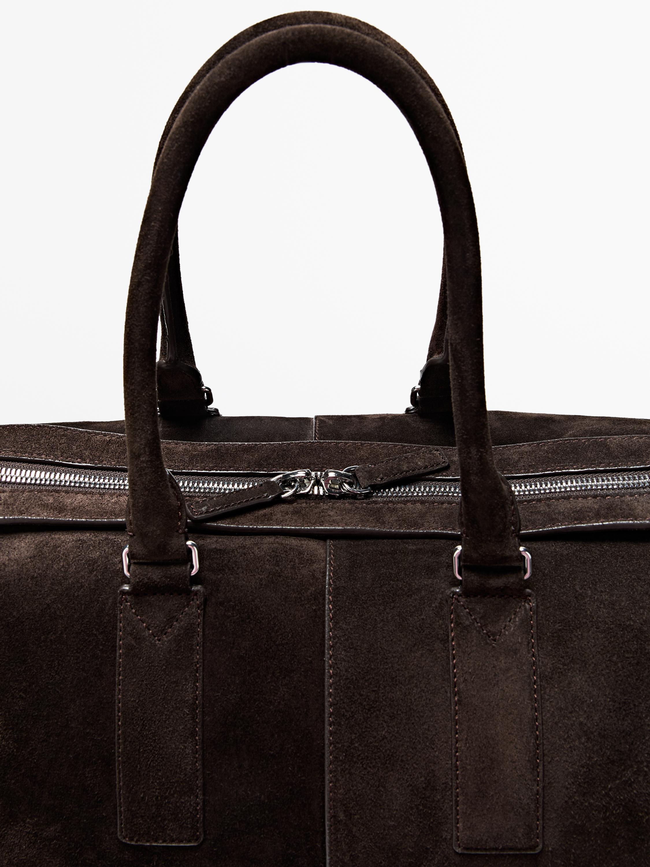 Suede leather travel bag — BROWN