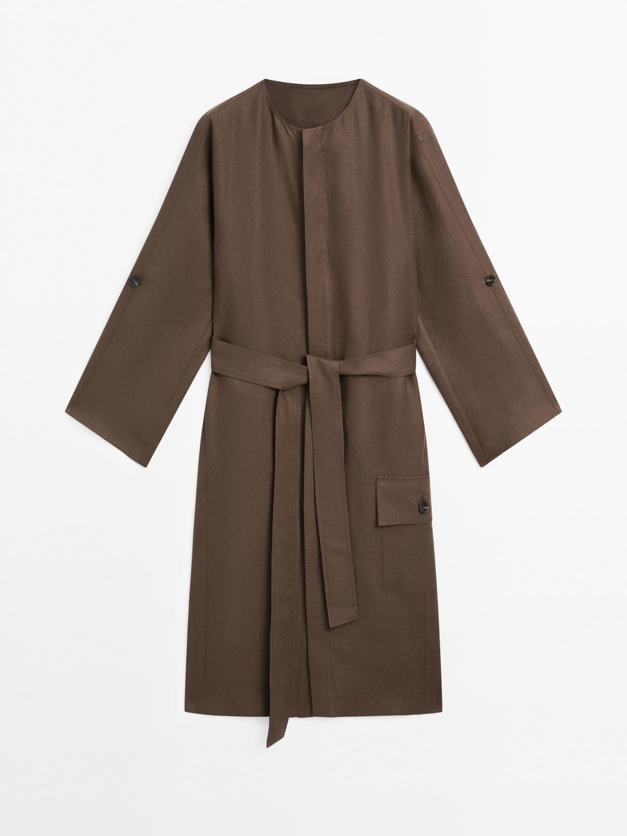 Massimo Dutti - Dame - Skjortekjole I 100 % Hør - Chokolade - Xs