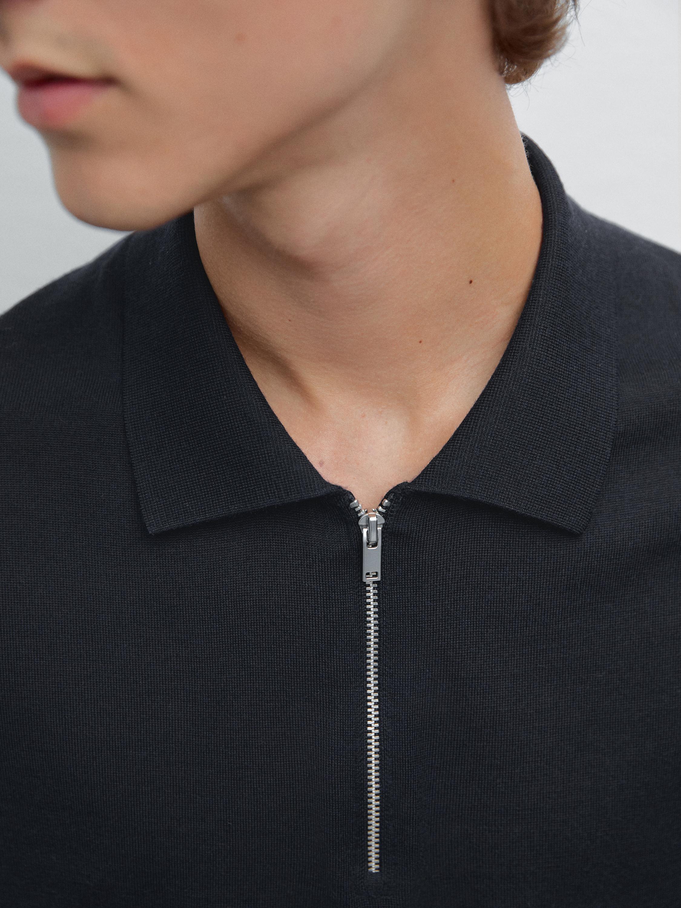 Knit polo shirt with zip collar