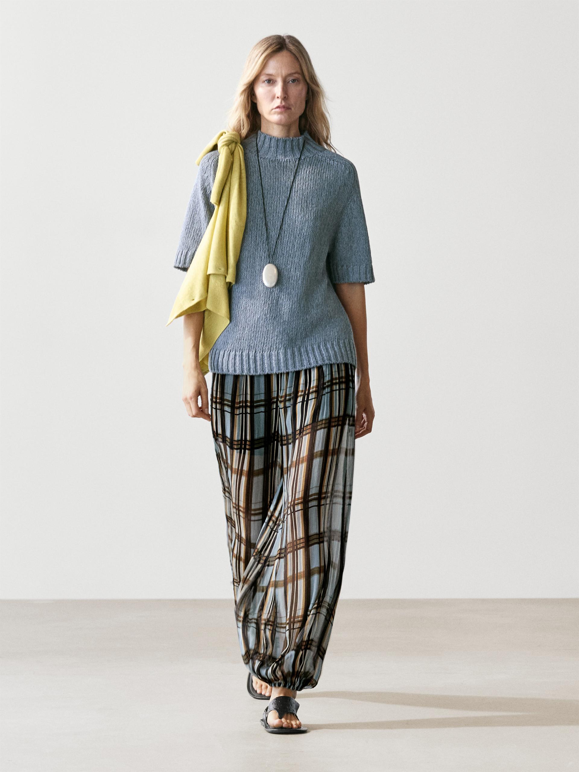 Pantaloni Da Gaucho Morbidi Stampati A Quadri - Azzurro Chiaro - S - Massimo Dutti - Femminile