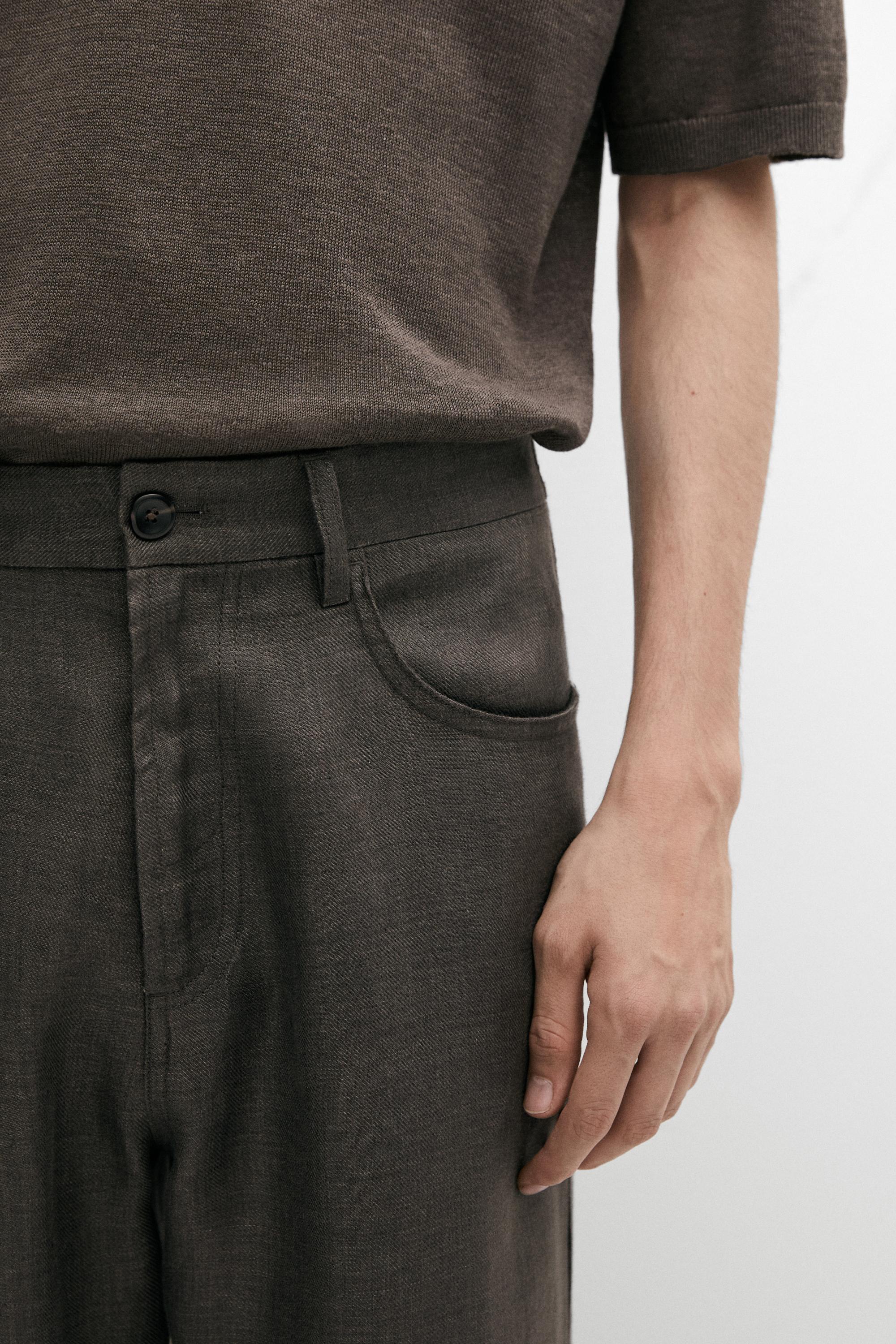 Wide-leg linen trousers — Greyish green