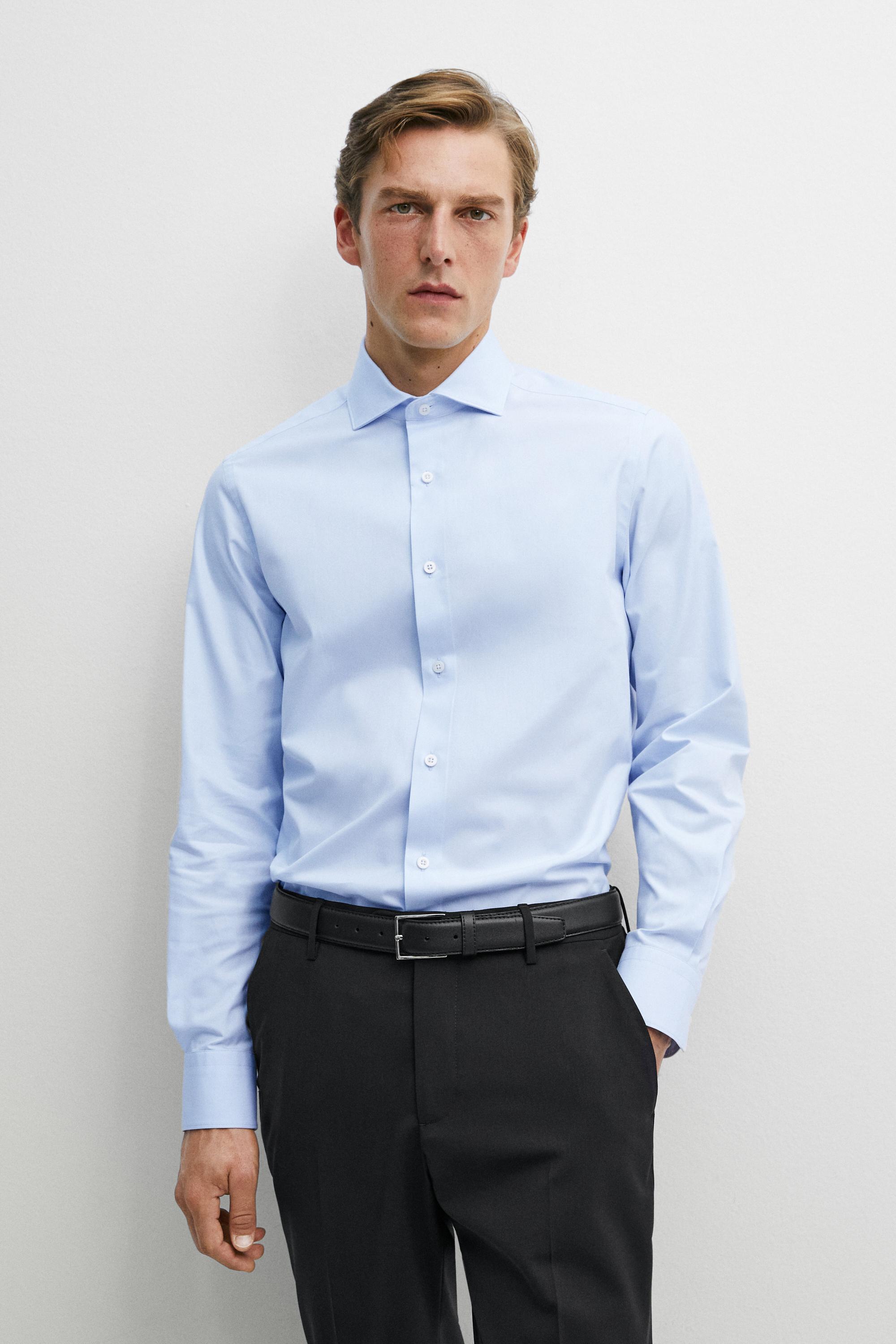 Slim fit 100% cotton shirt — Sky blue