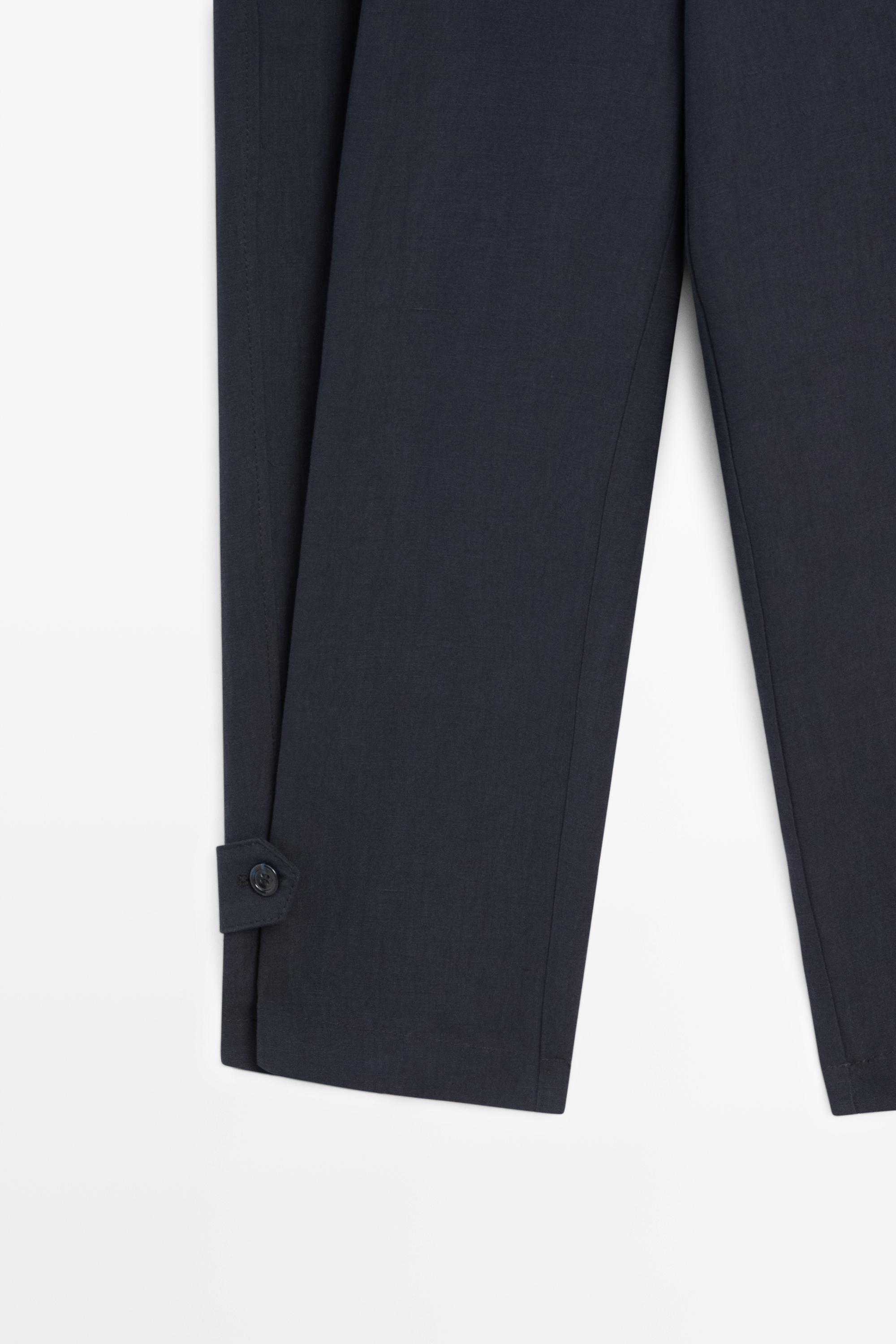 Flowing linen blend pants with buttoned tab detail — NAVY BLUE