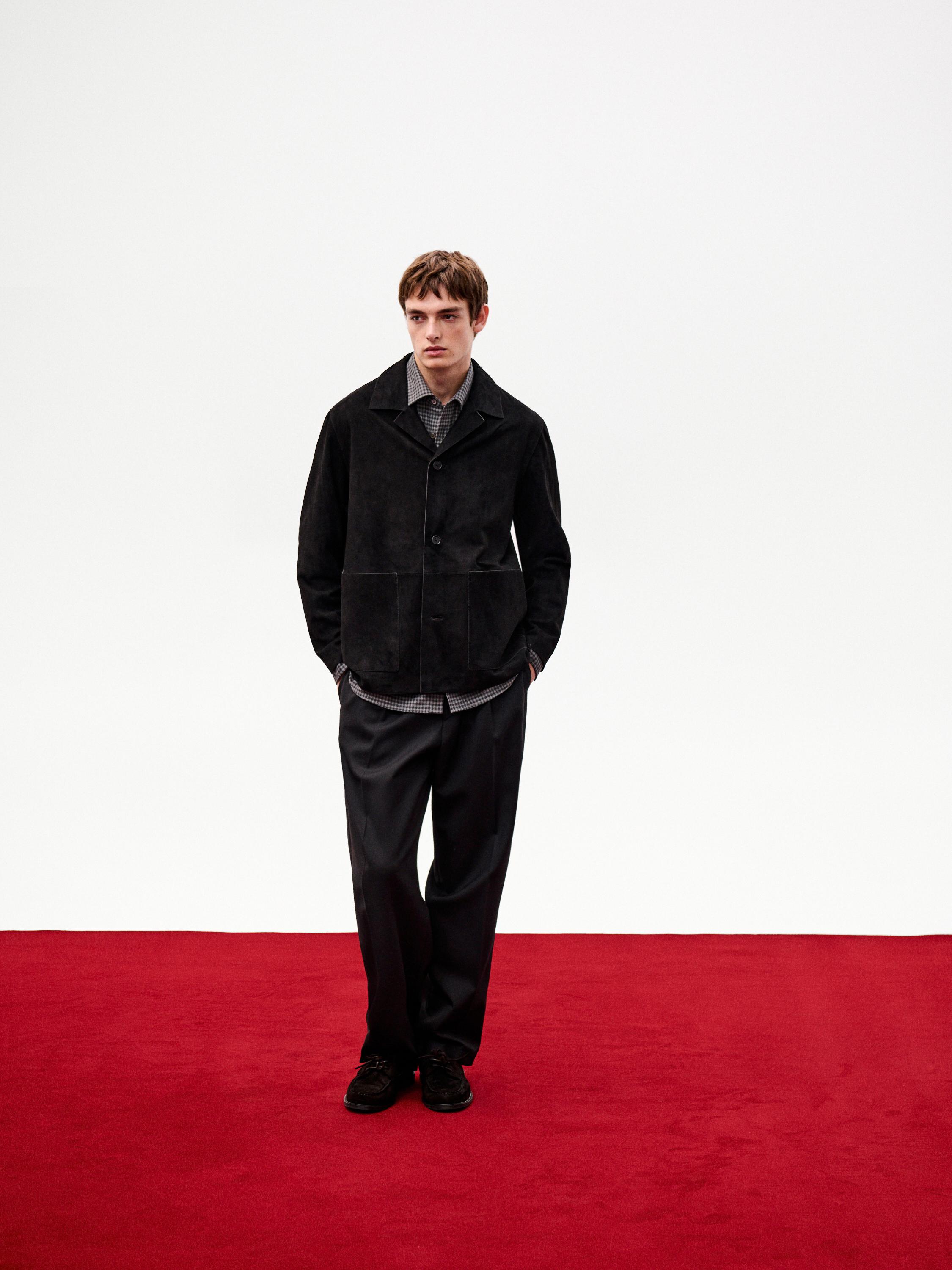 Suede leather jacket with pockets — BLACK