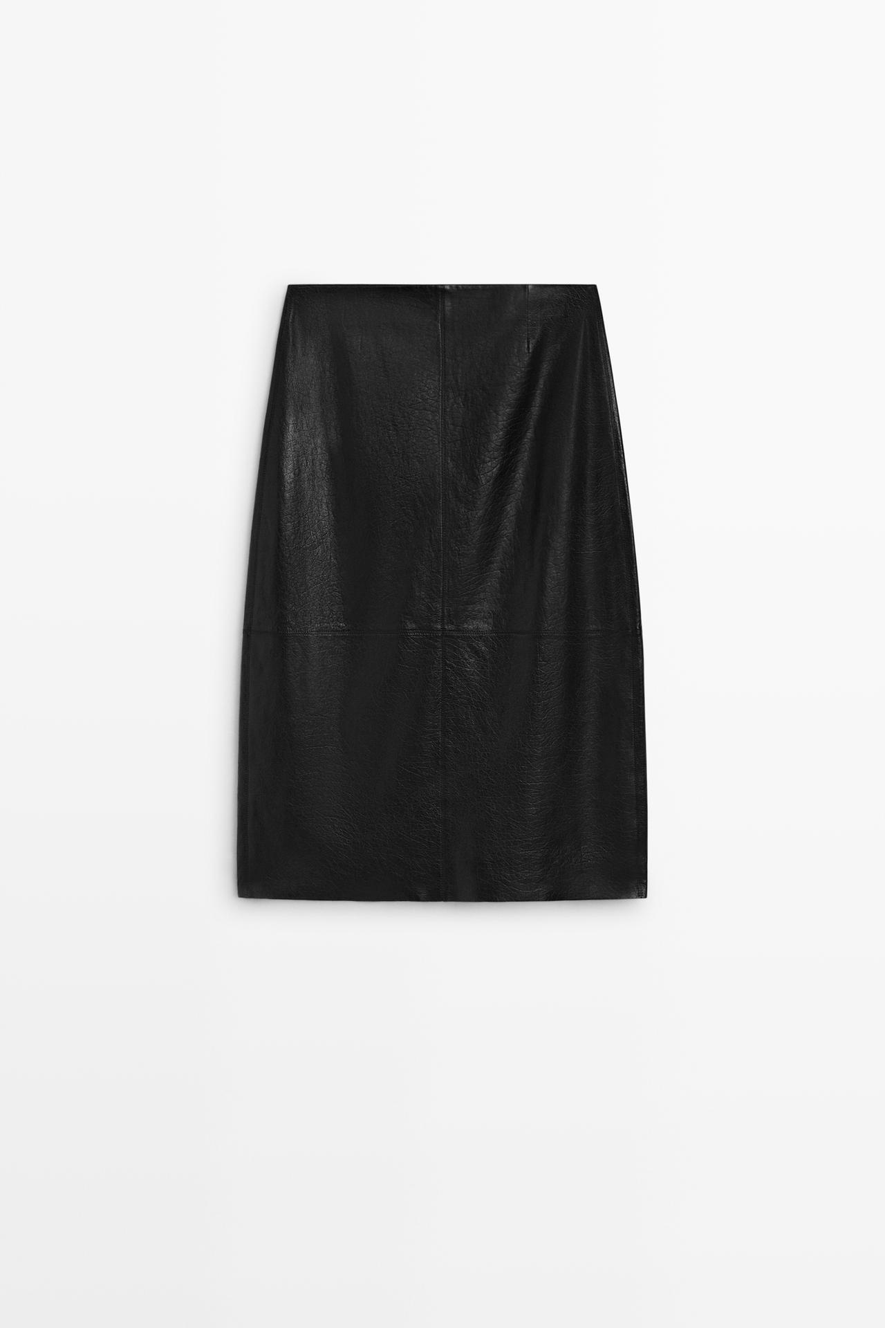 Midi balloon  skirt with Nappa leather seams — BLACK