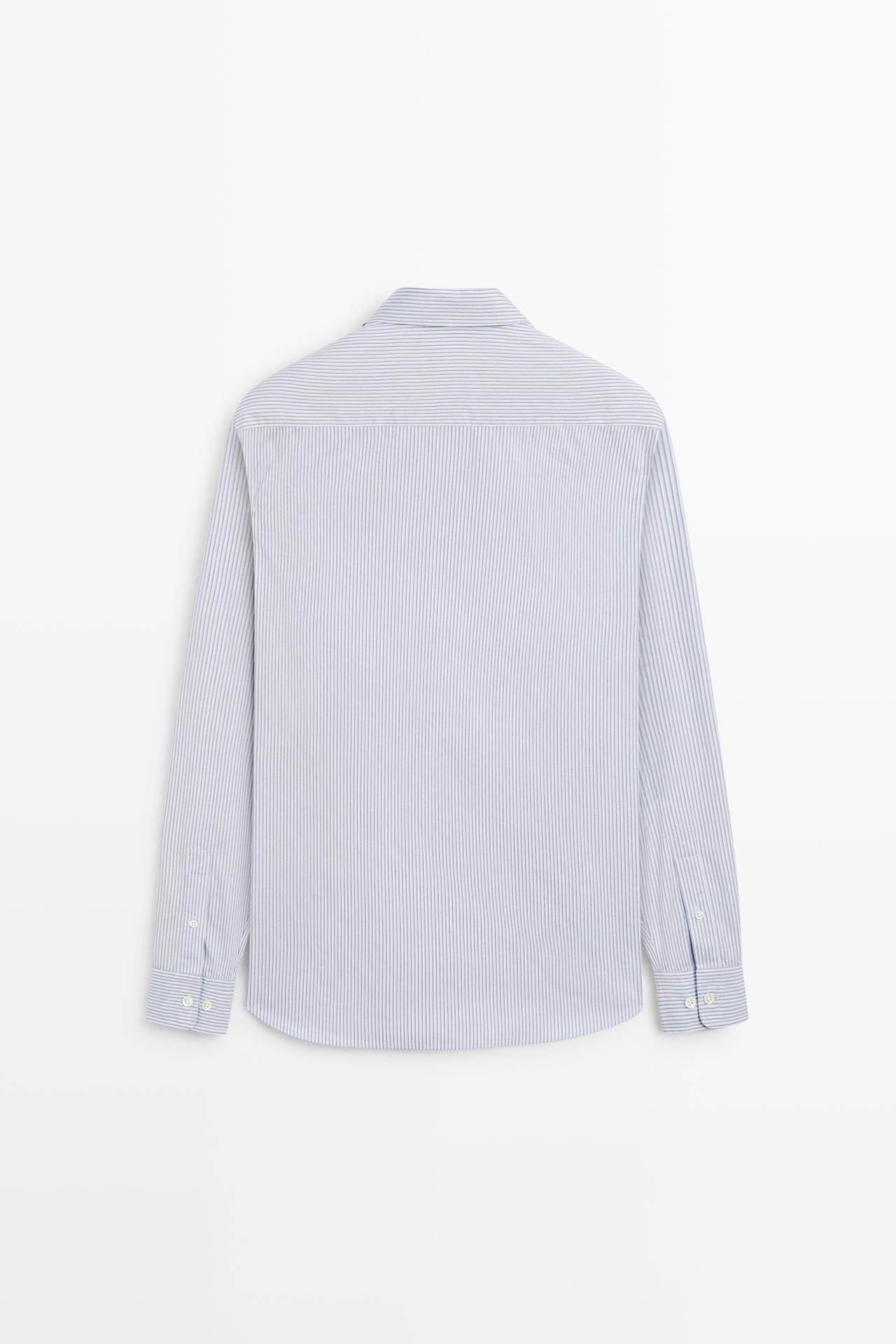 100% cotton regular fit striped shirt — SKY BLUE