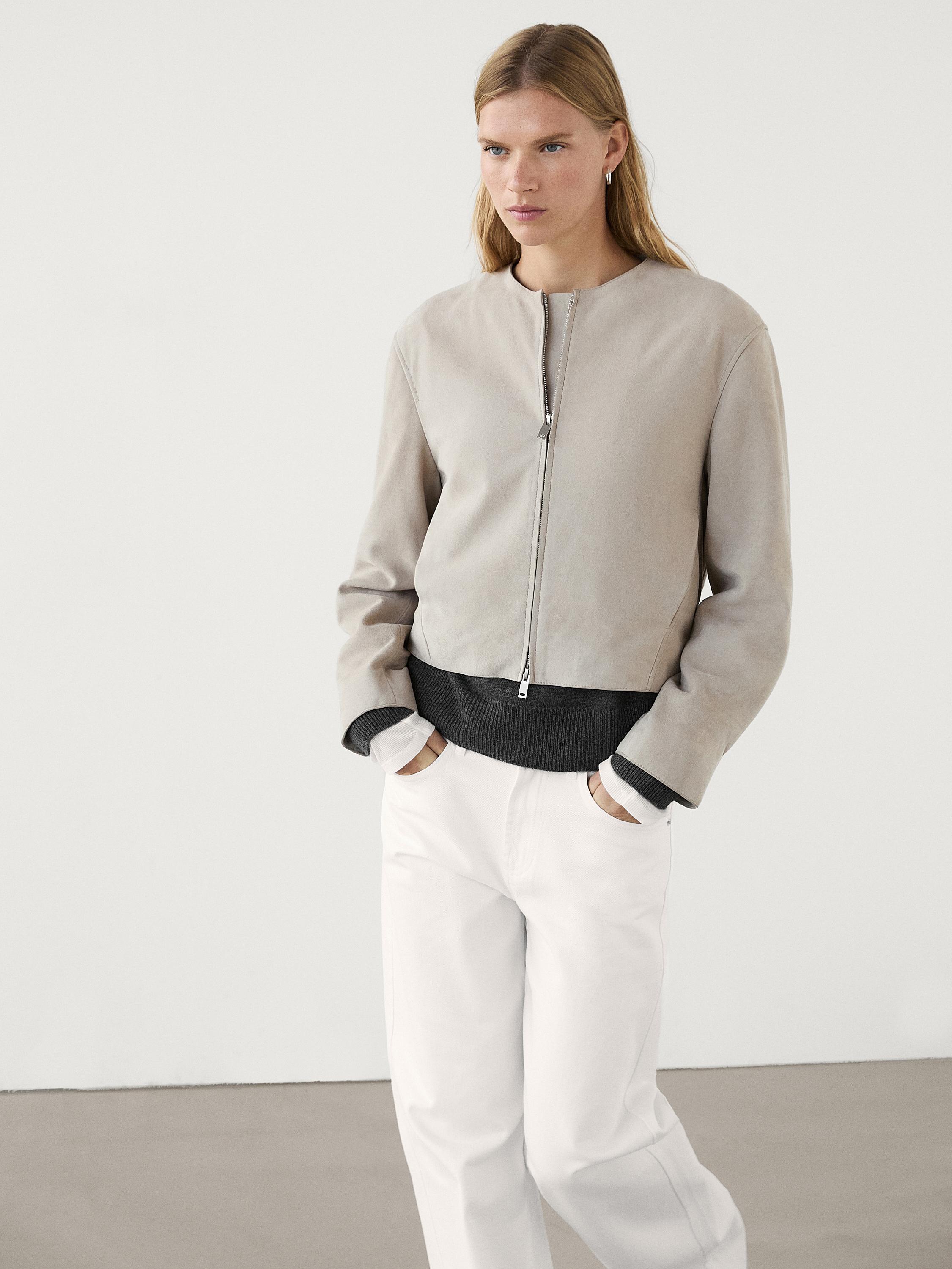 Cropped suede leather jacket Ice Skirts Massimo Dutti