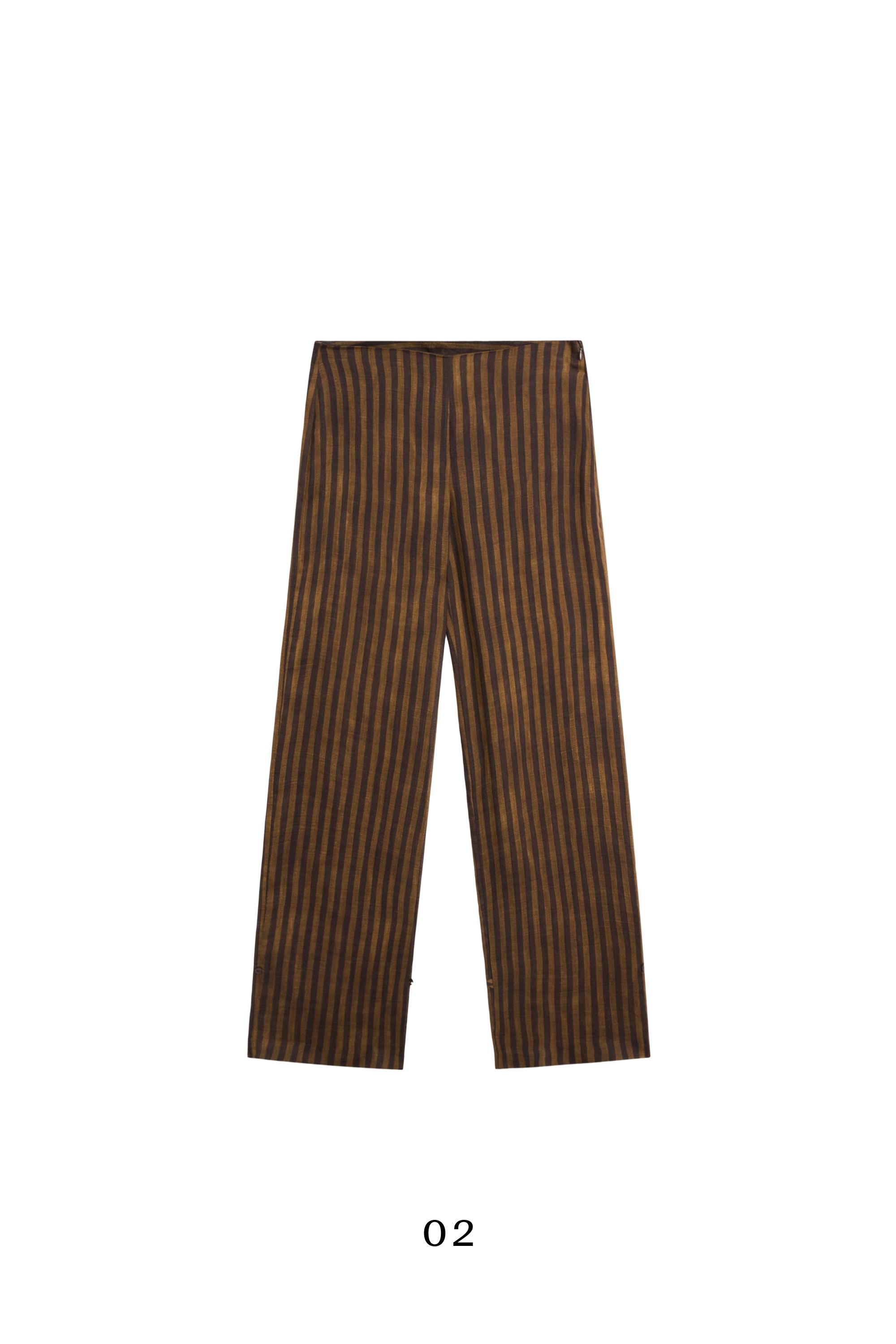 Total look flowing striped pants with button hem — DARK KHAKI