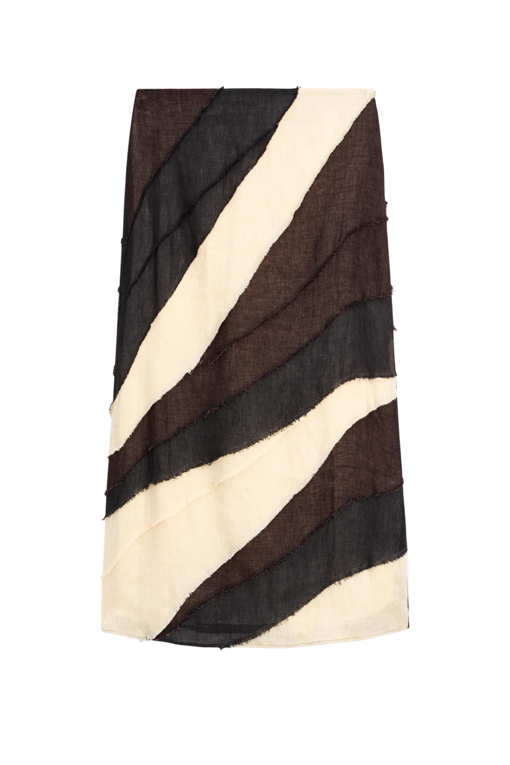Layered contrast linen midi skirt — BROWN
