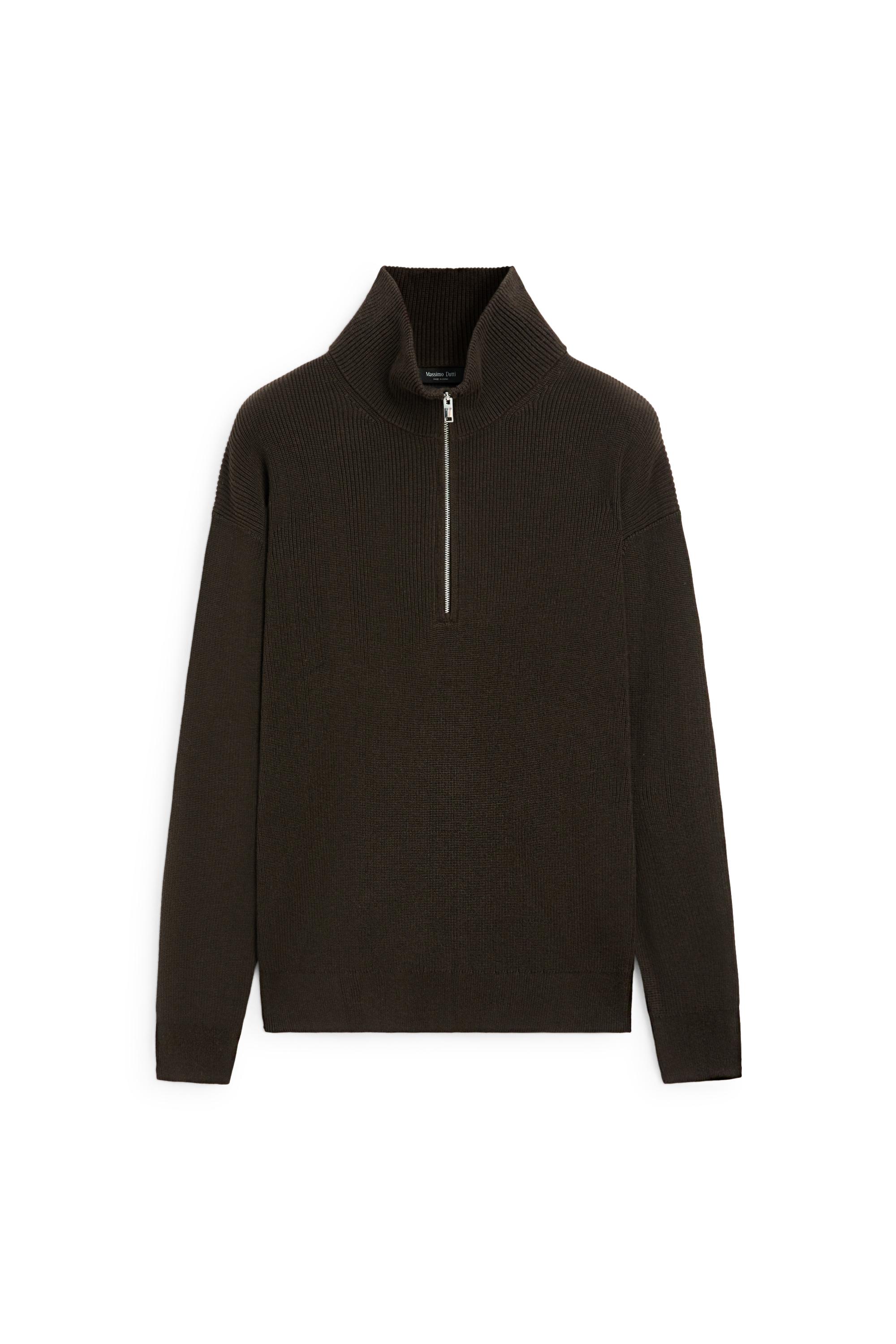 100% cotton mock neck knit sweater — BROWN MARL