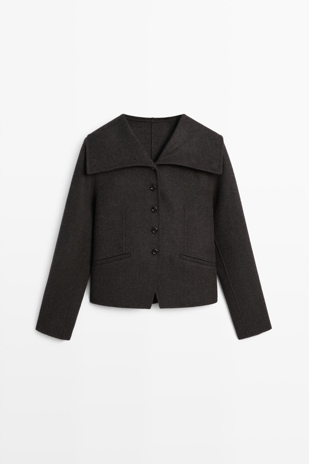 Short coat with high collar — ANTHRACITE GREY