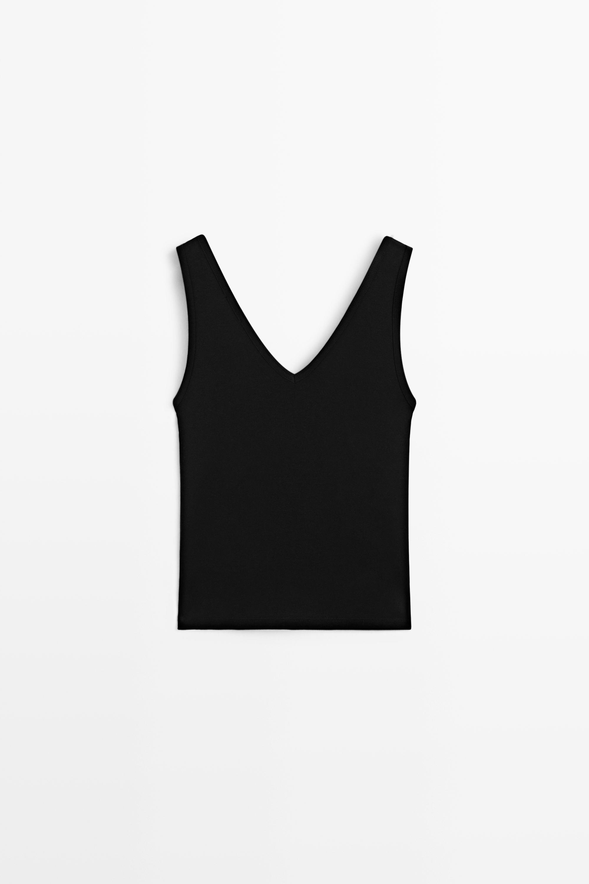Cotton blend strappy top — BLACK