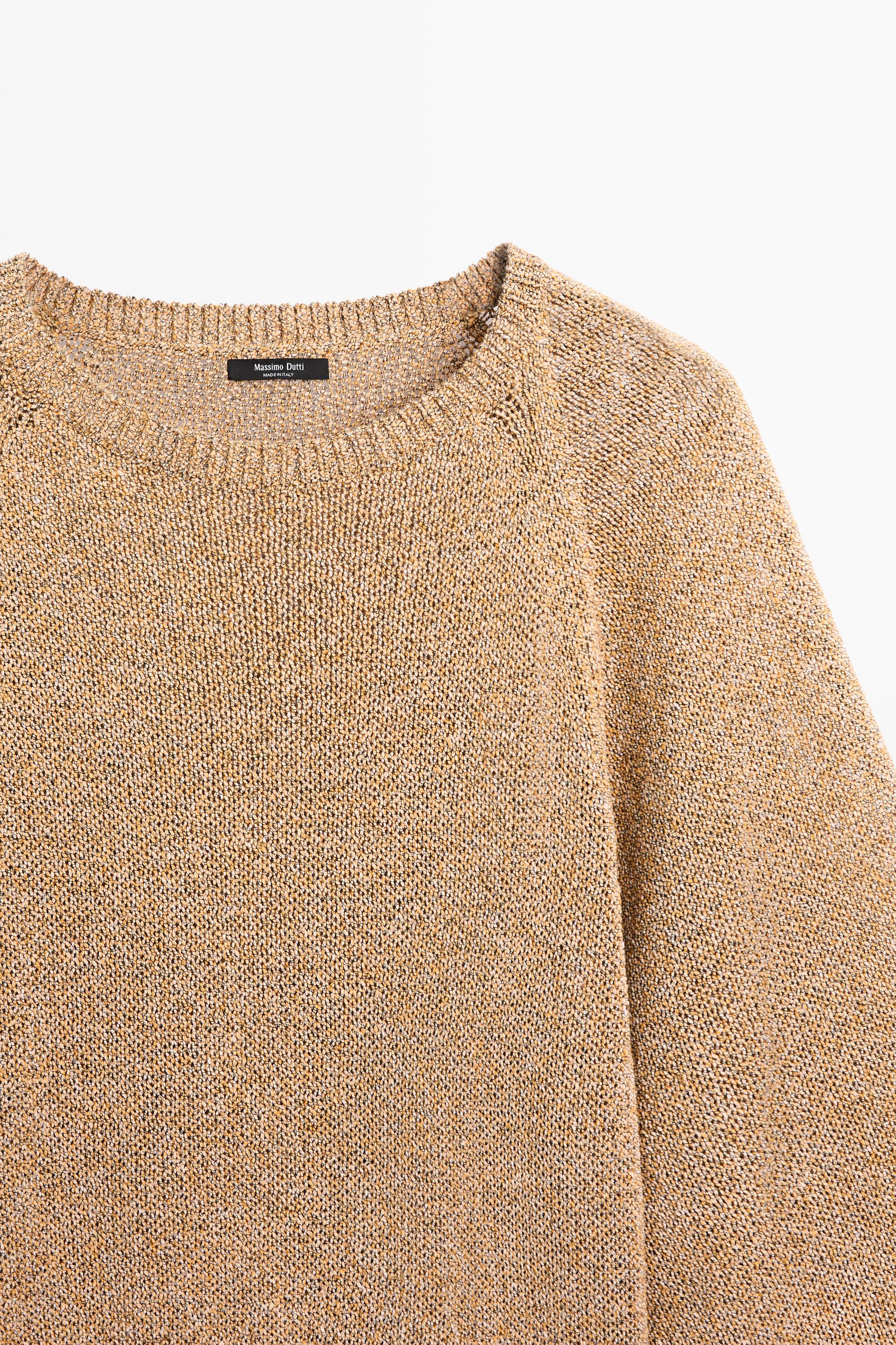 Cotton blend heathered knit sweater — Tobacco brown