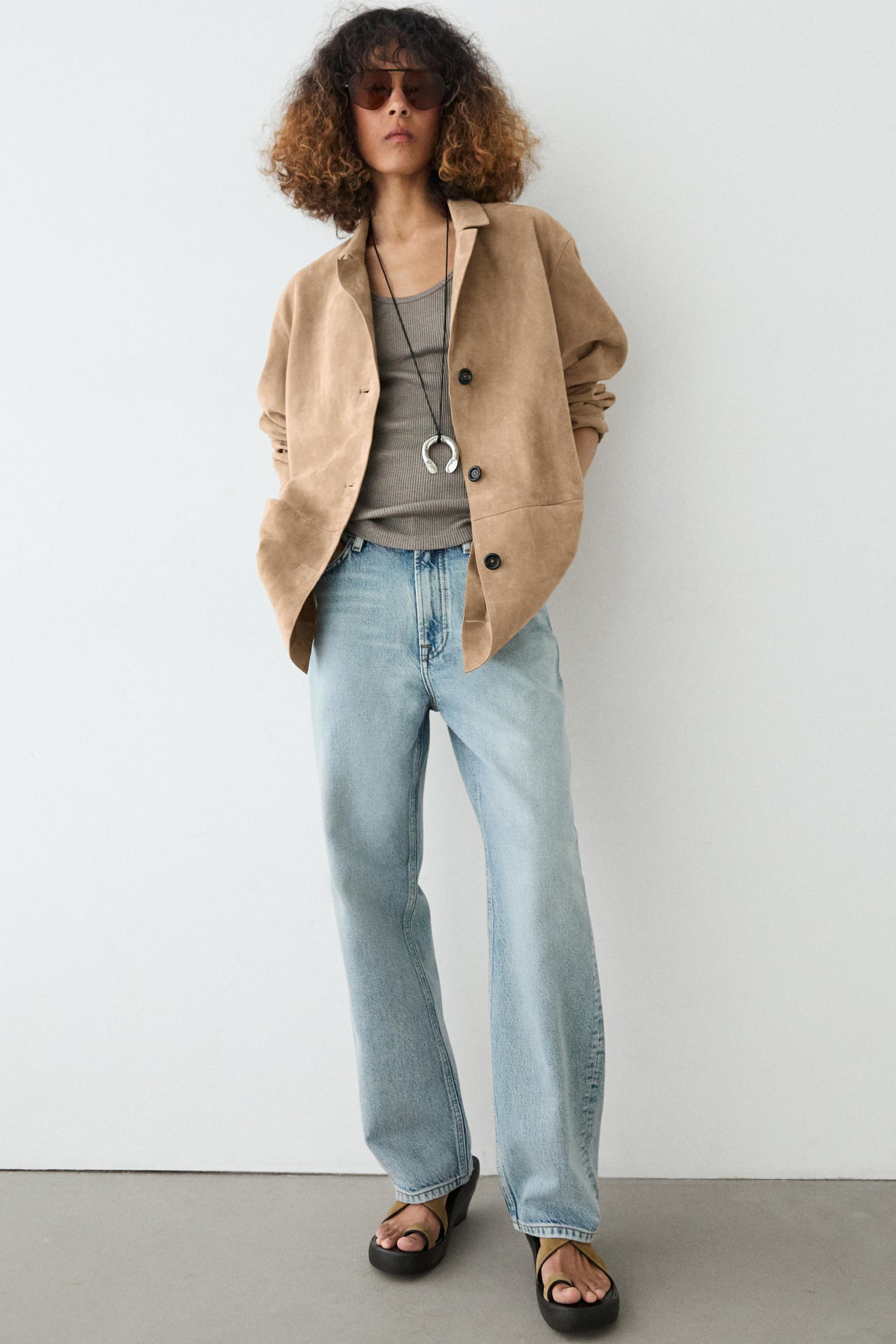 100% suede leather blazer with pocket details — SAND
