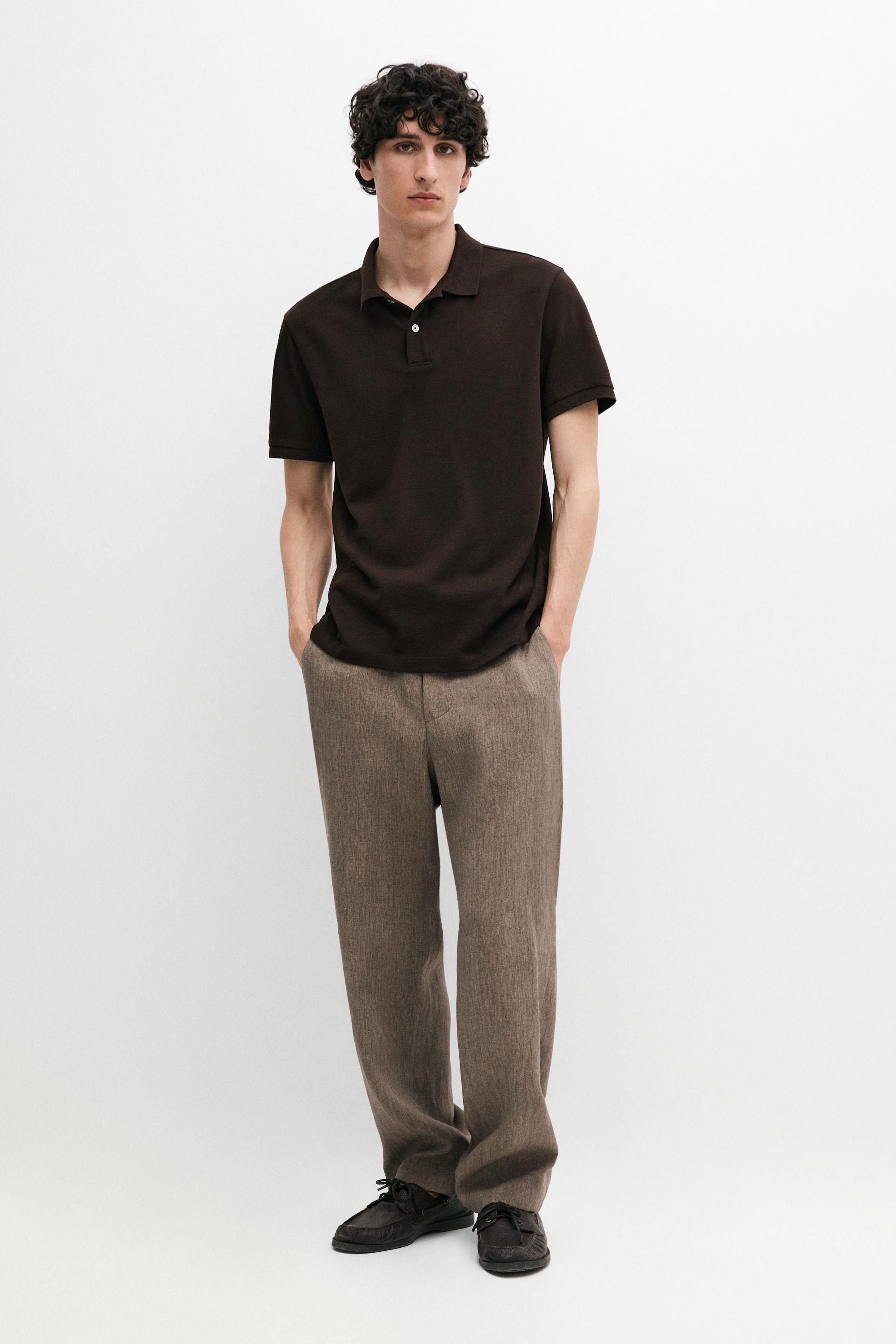 Micro-textured cotton piqué polo shirt — Chocolate