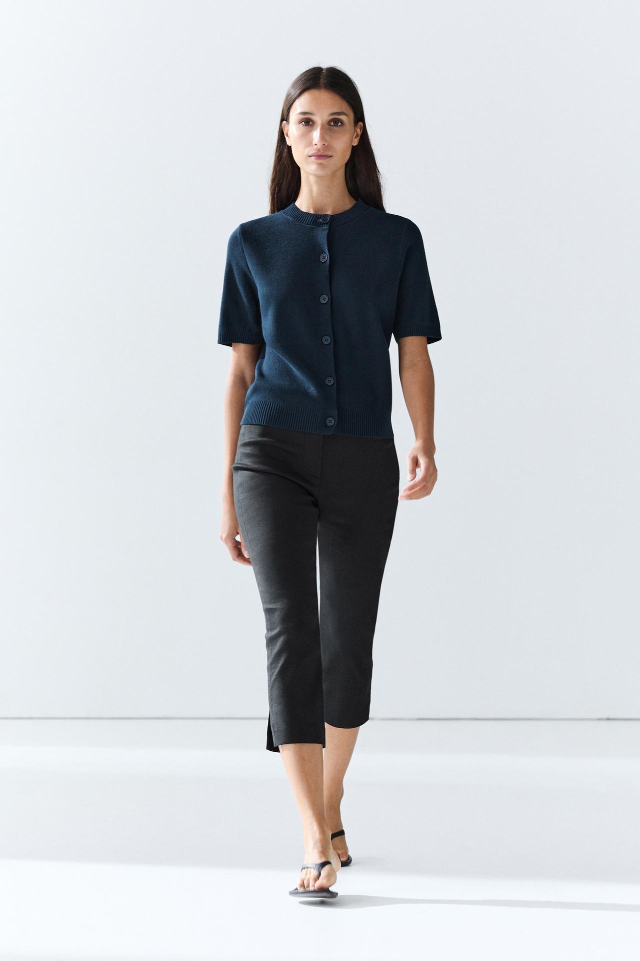 100% Cotton Short Sleeve Cardigan — NAVY BLUE