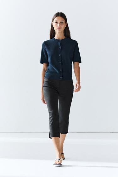 100% Cotton Short Sleeve Cardigan — NAVY BLUE 1