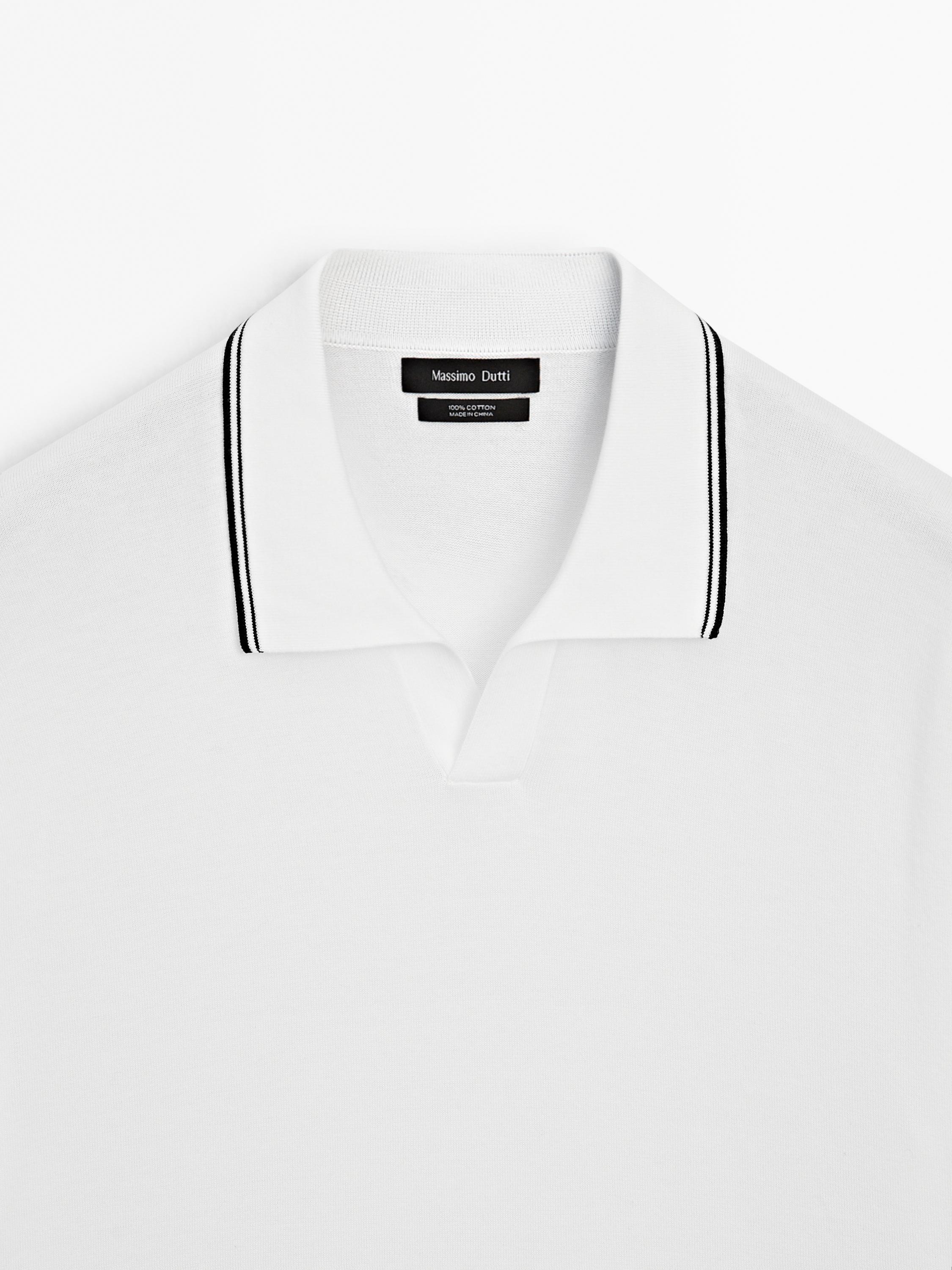 Knit V-neck polo shirt with colour detail