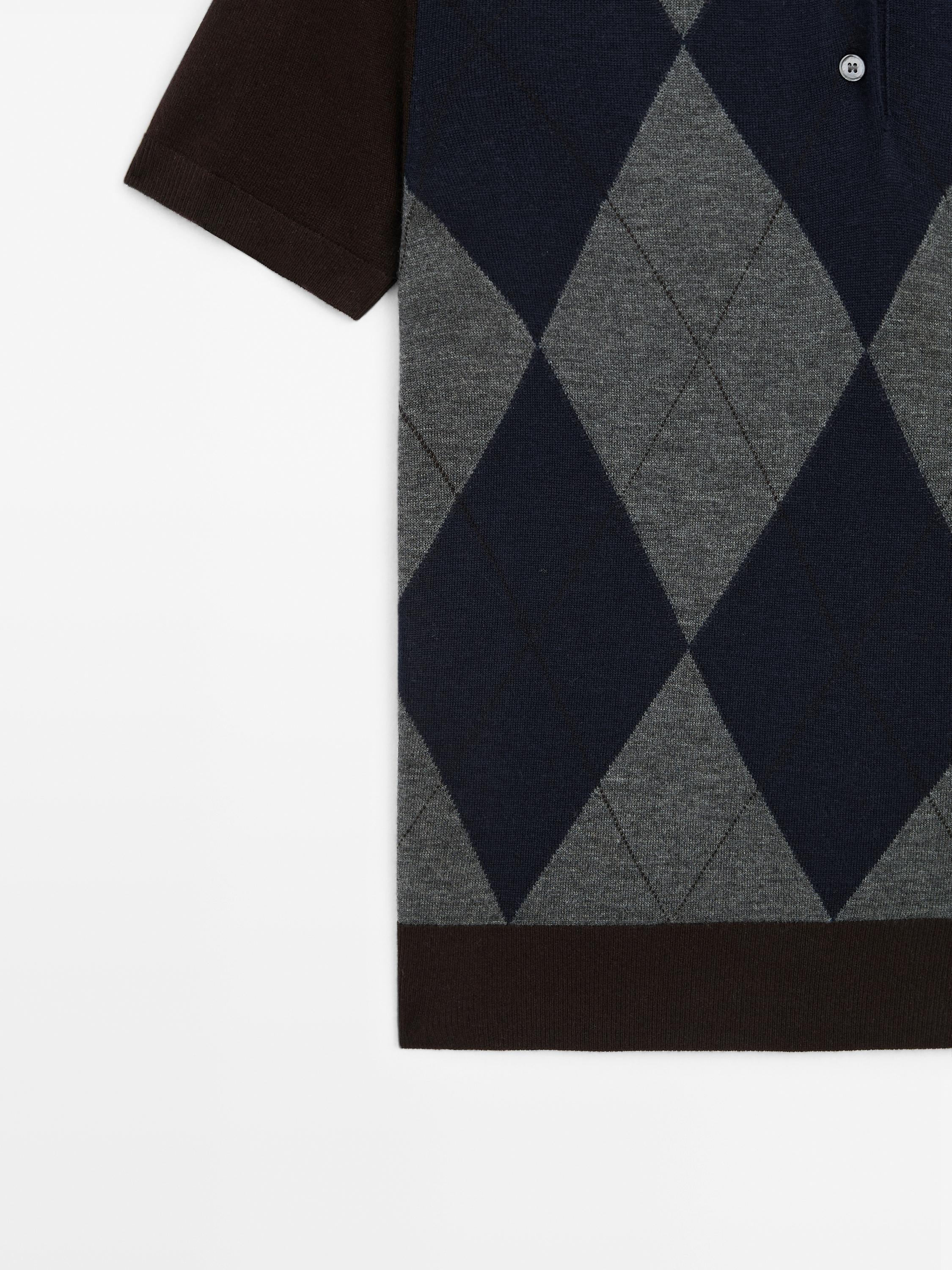 Pull à manches courtes en maille de laine et soie mélangées
