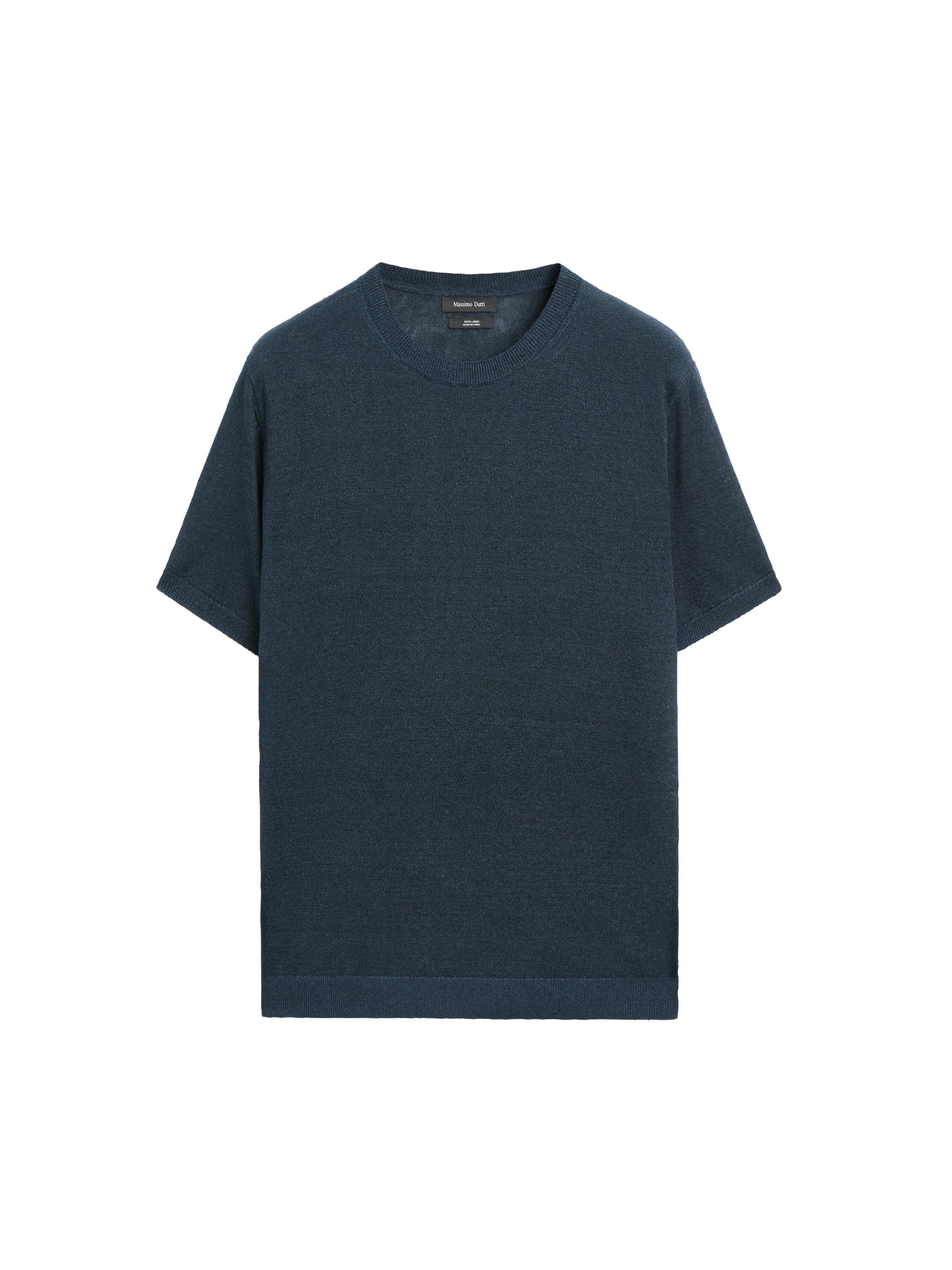 Lightweight 100% linen knit T-shirt — NAVY BLUE