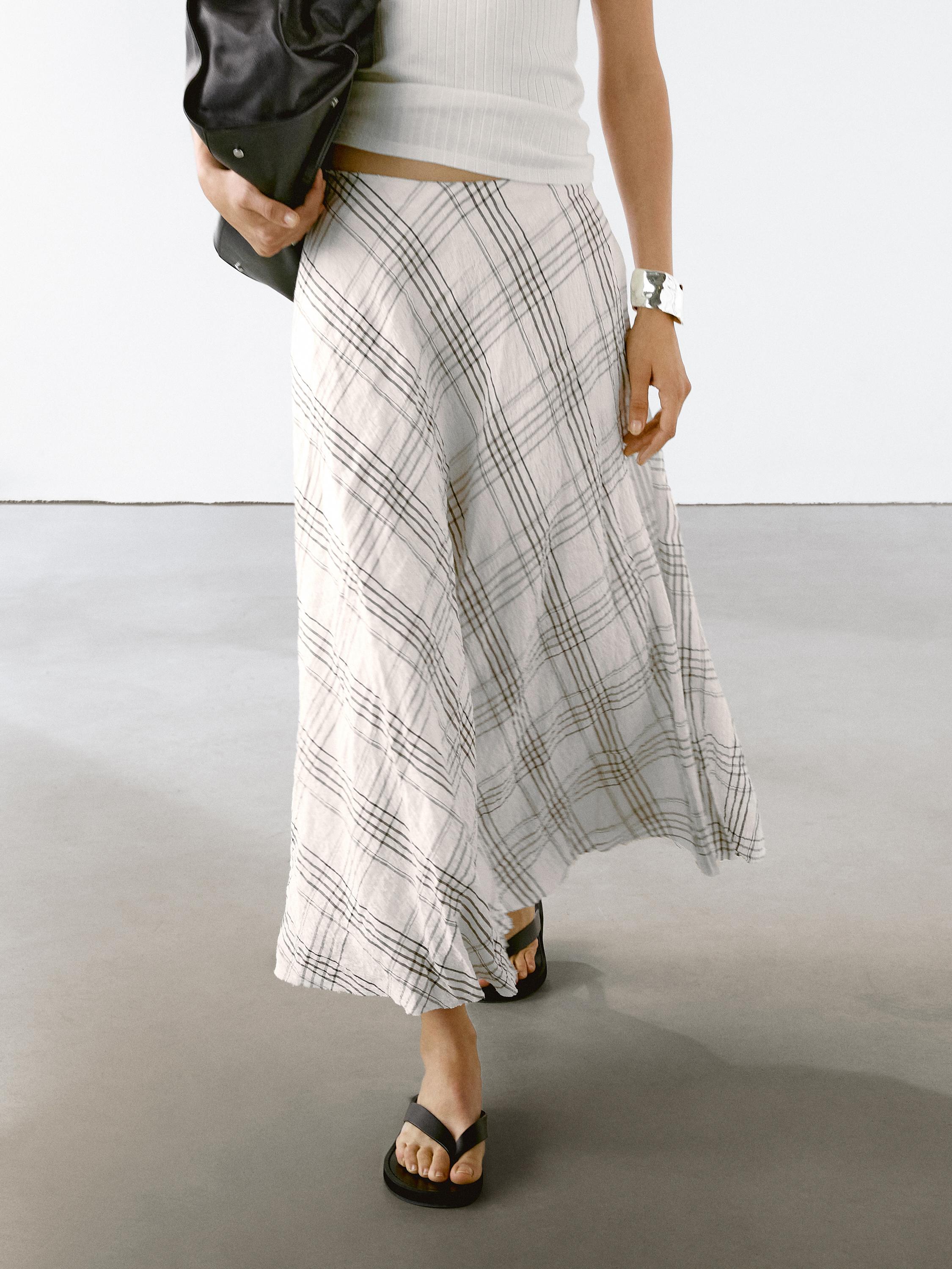 Flowing check midi skirt