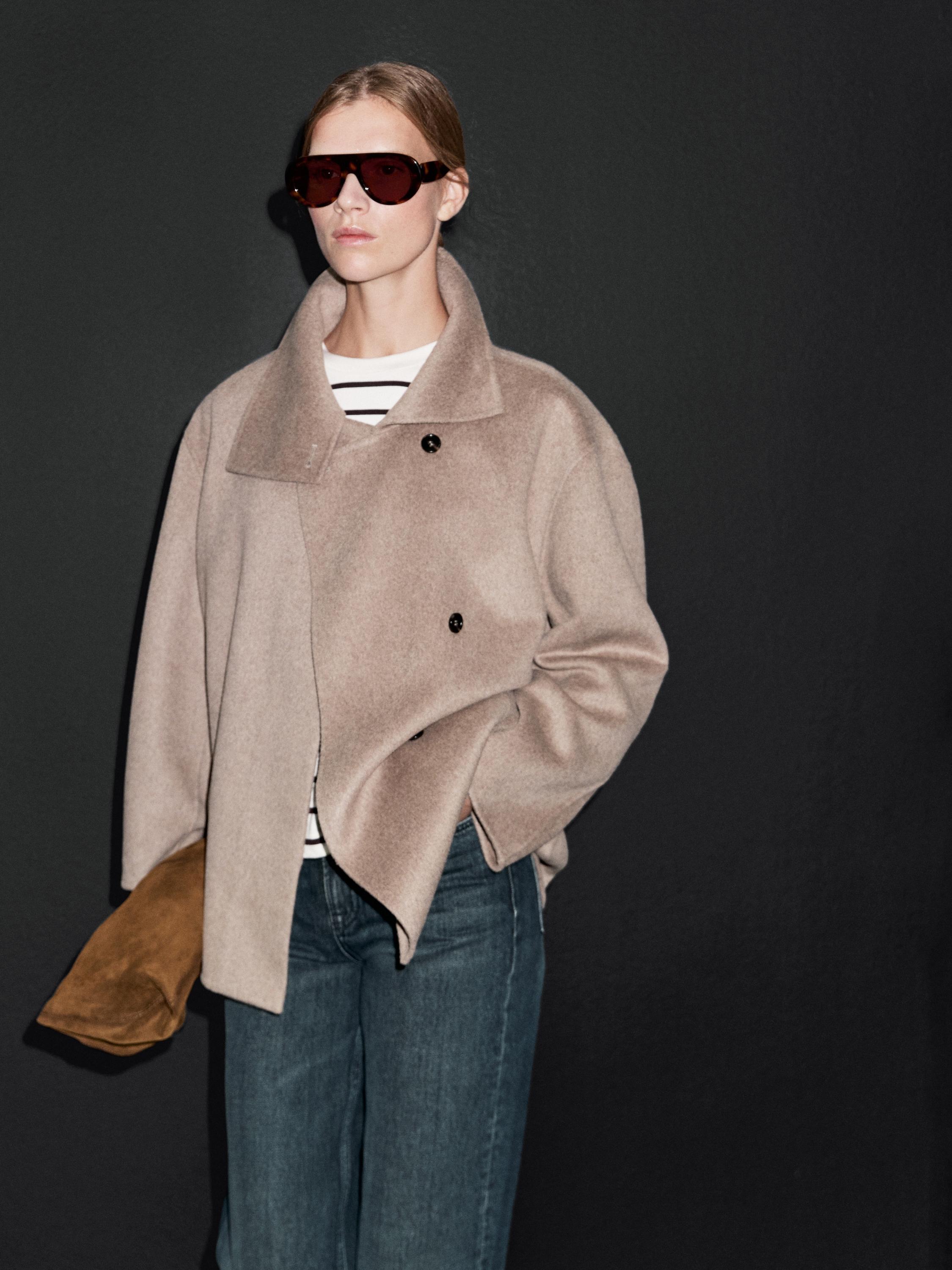 Wool blend high neck coat