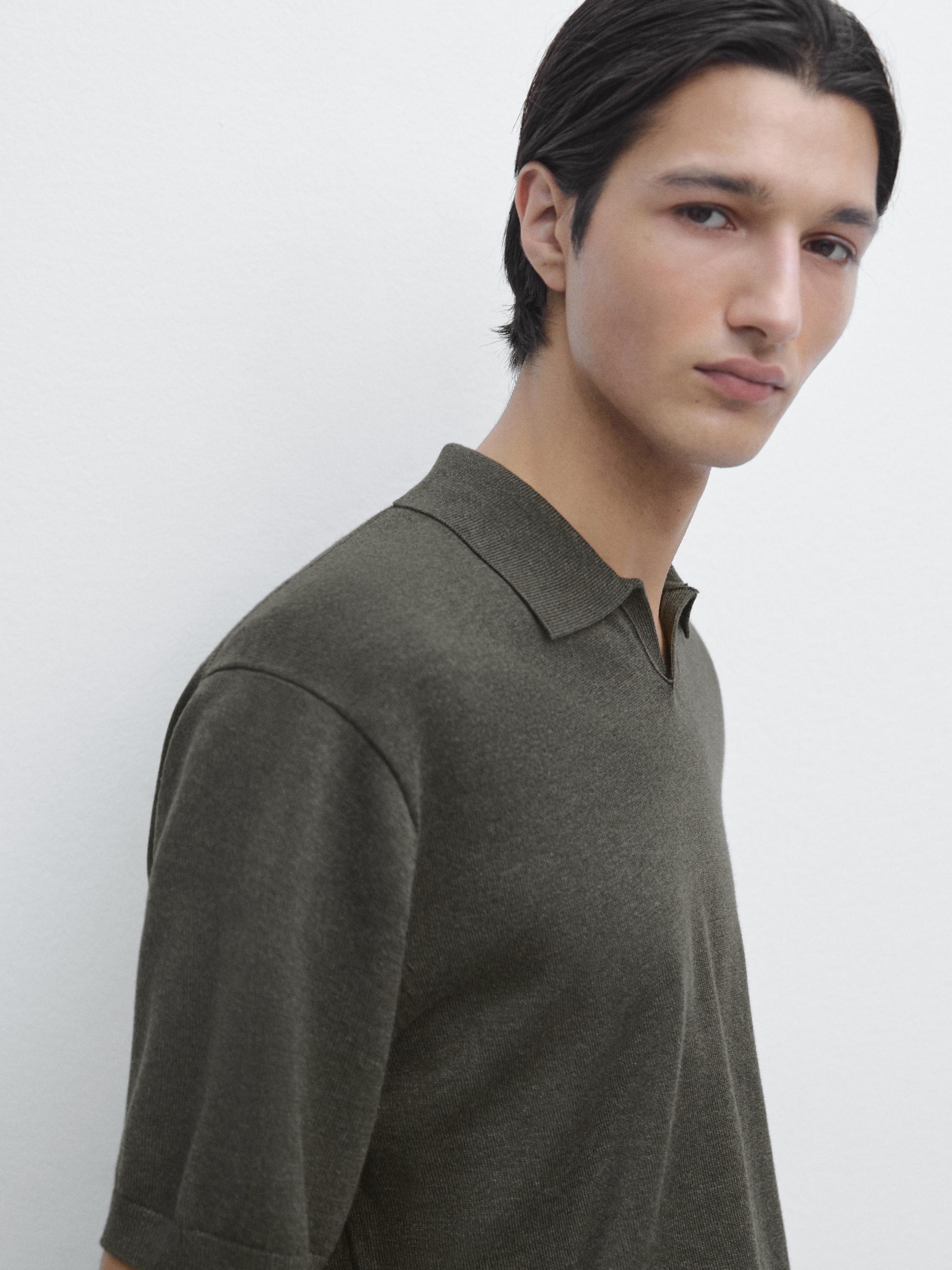 Cotton blend knit polo sweater — Grey