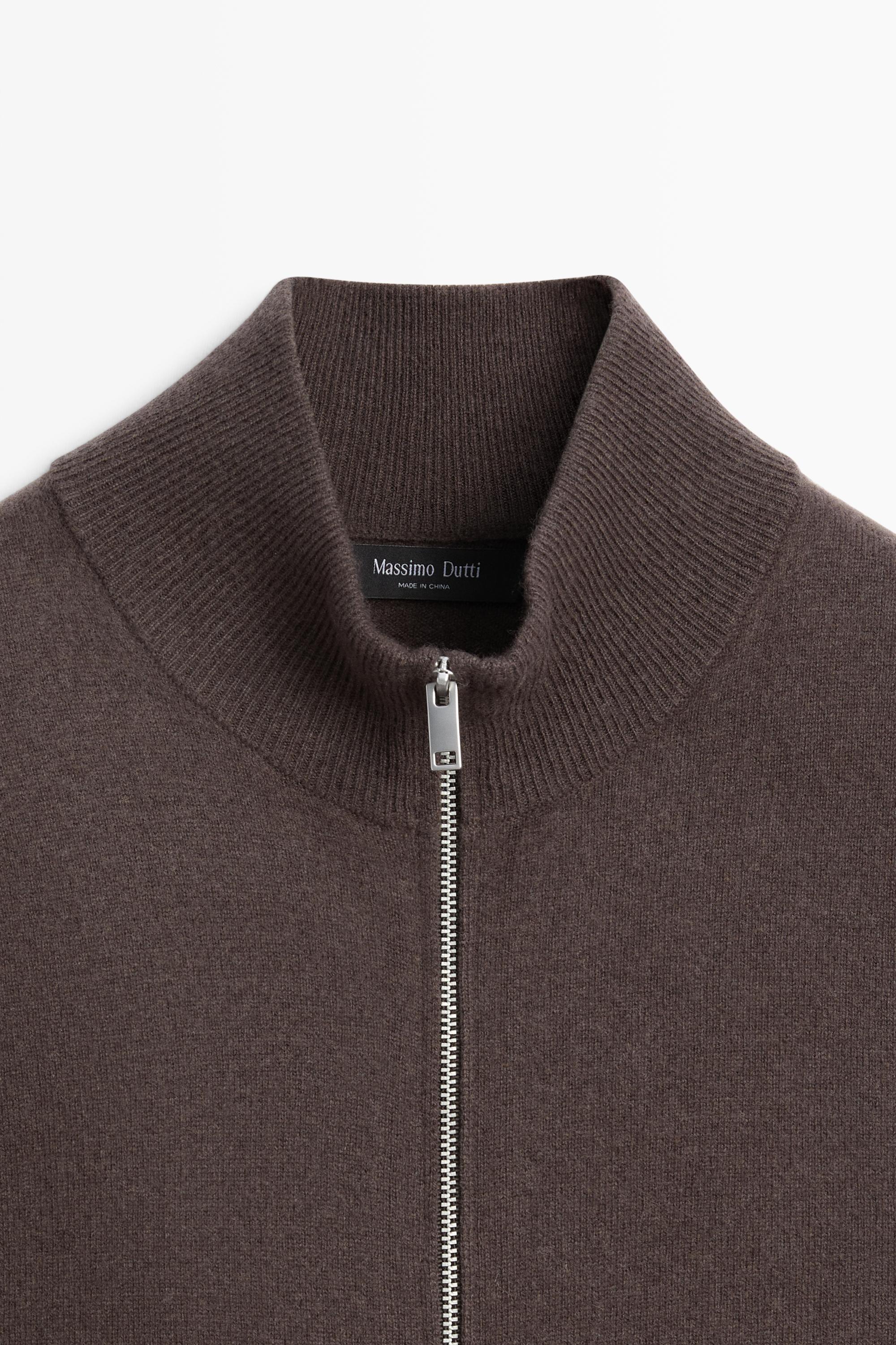 Wool blend zip-detail cardigan — BROWN