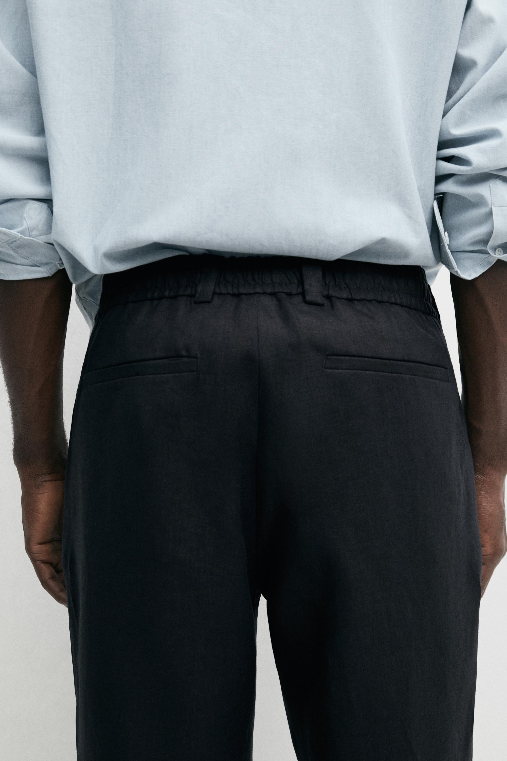 100% linen trousers with elasticated waist — DEEP BLUE