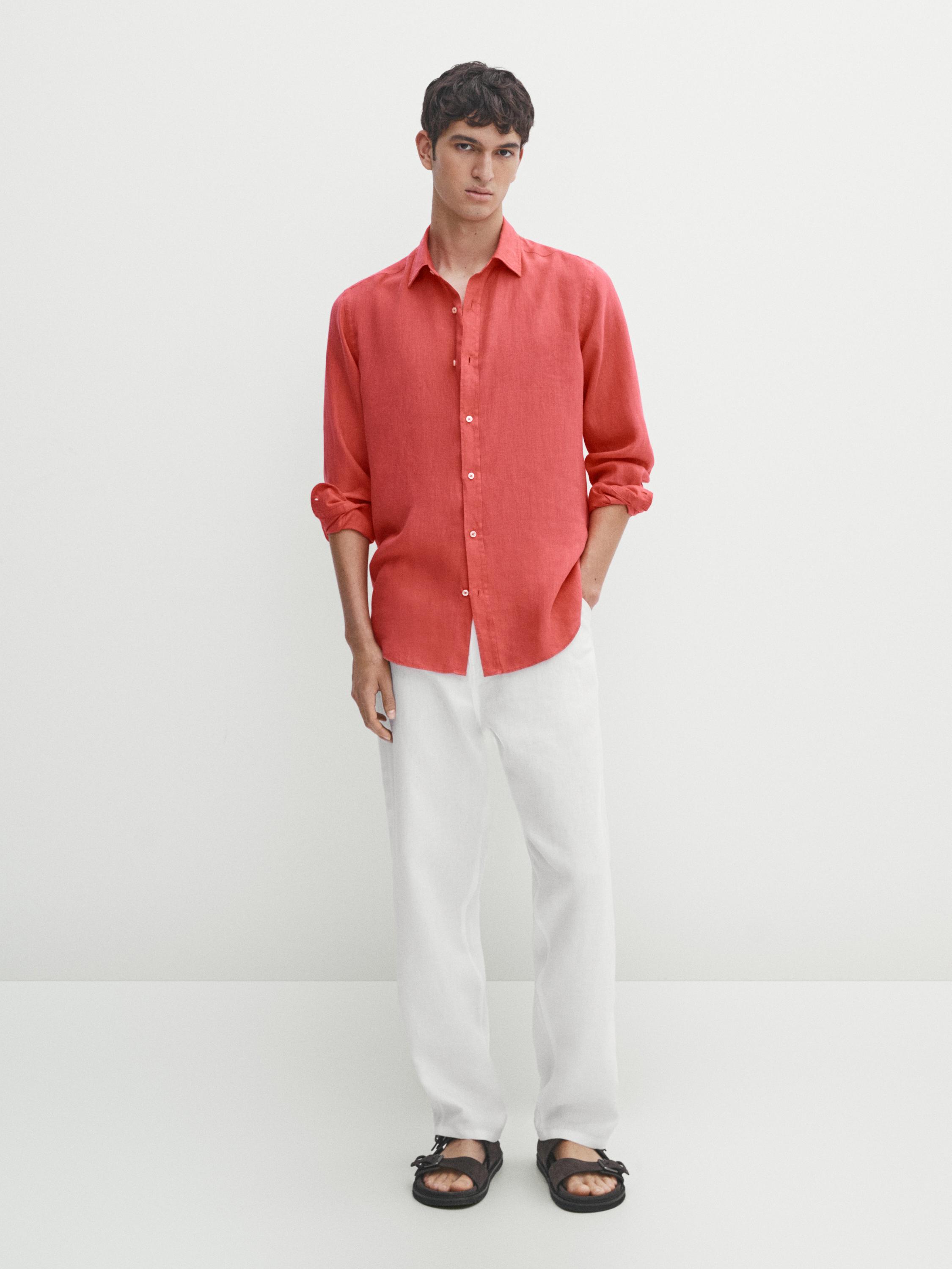 Slim-fit 100% linen shirt