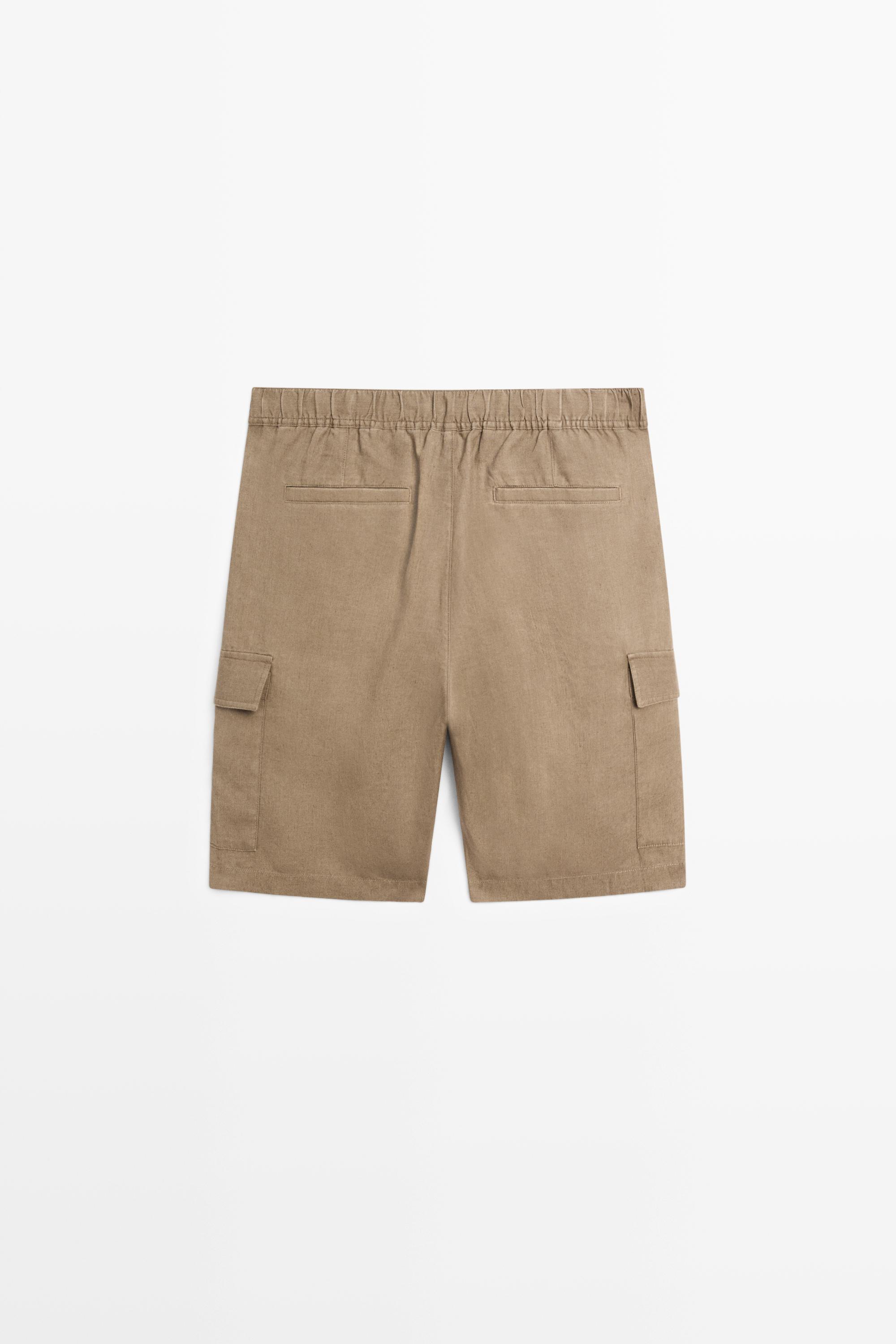 100% linen cargo Bermuda shorts — KHAKI
