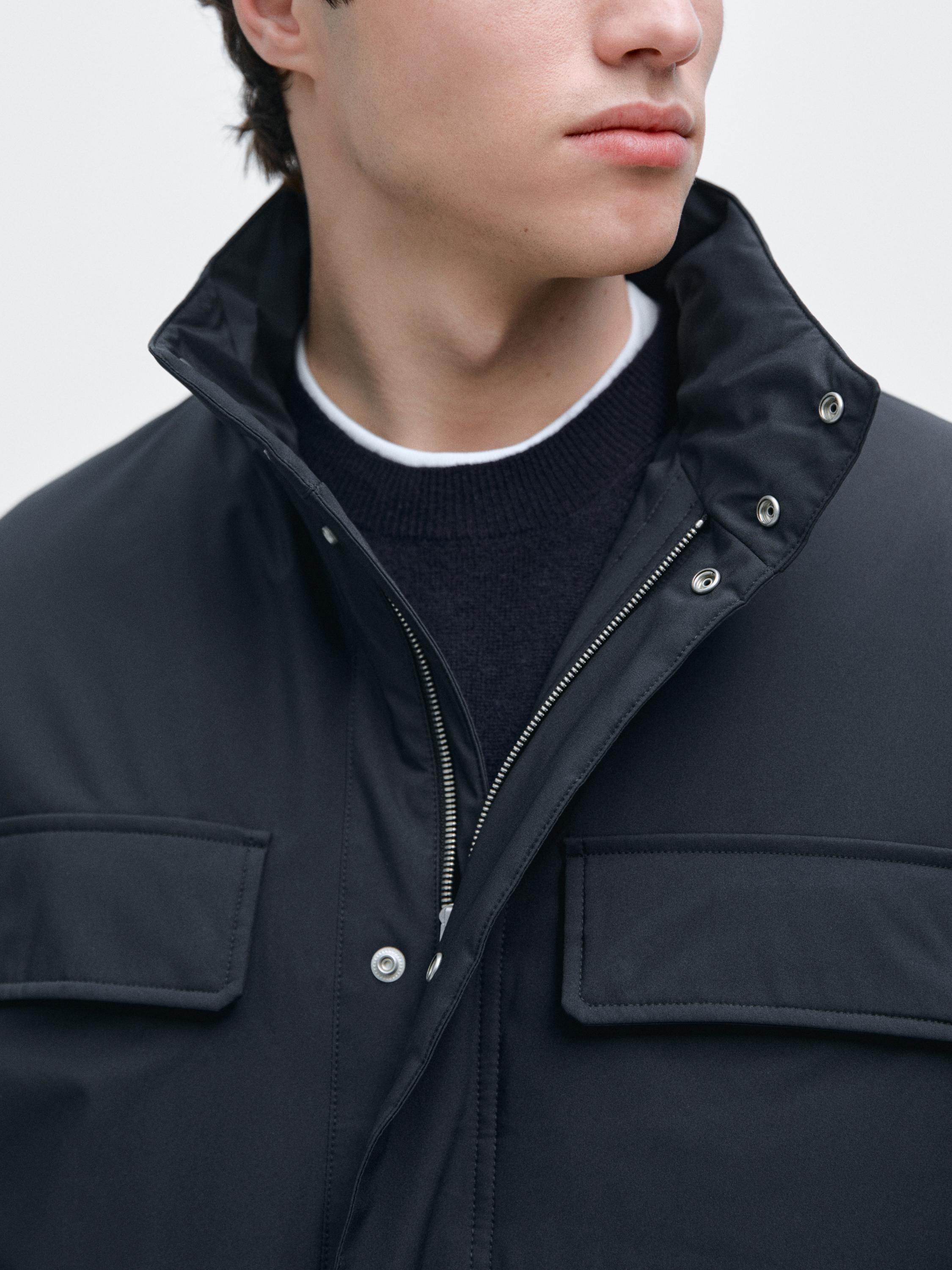 Water-repellent puffer jacket with pockets — NAVY BLUE