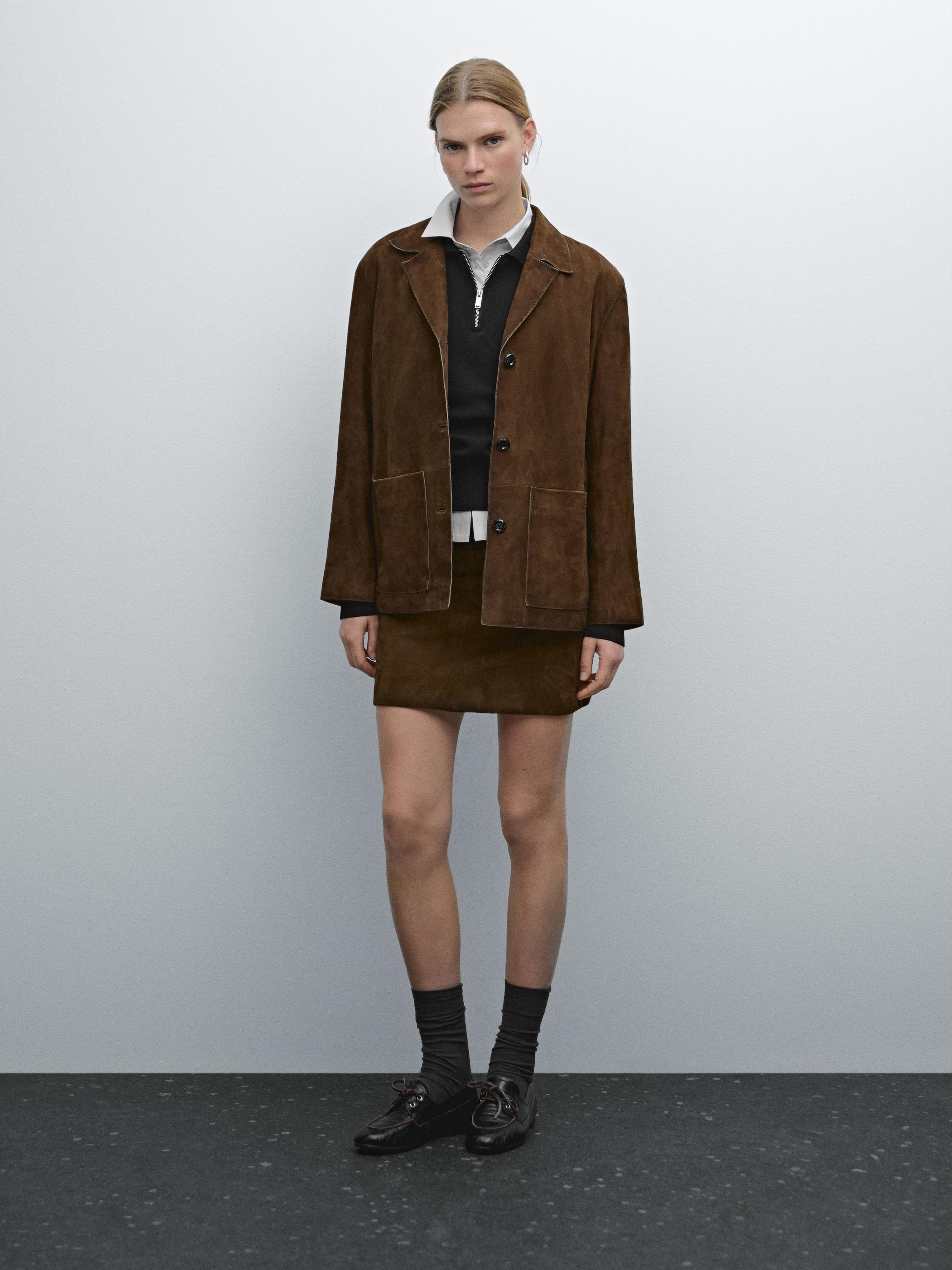 Cognac Blazer Veloursleder Suede Leather Blazer Blazer Wildleder