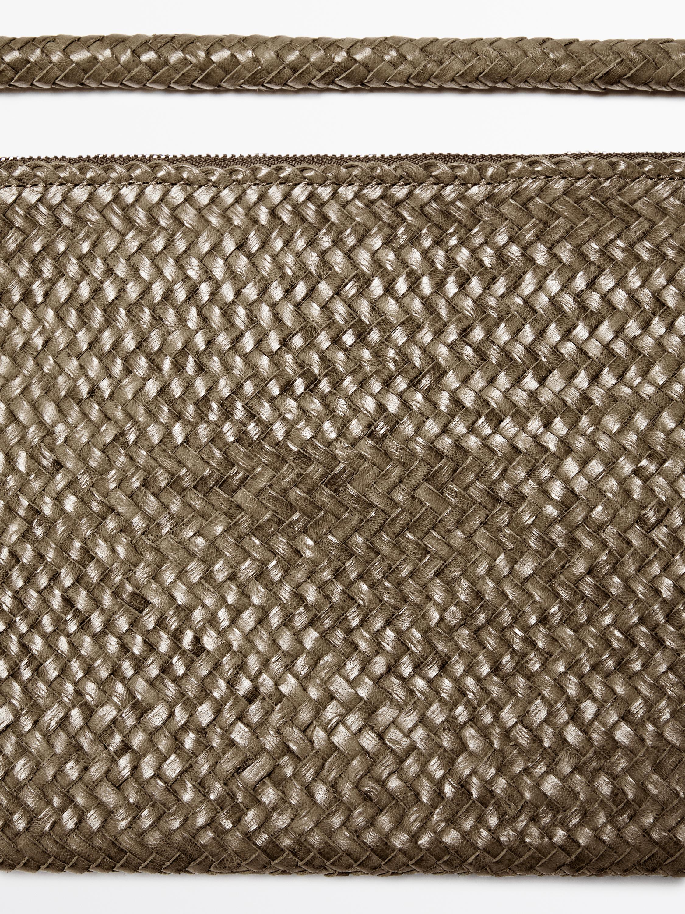 Small braided leather shoulder bag — KHAKI