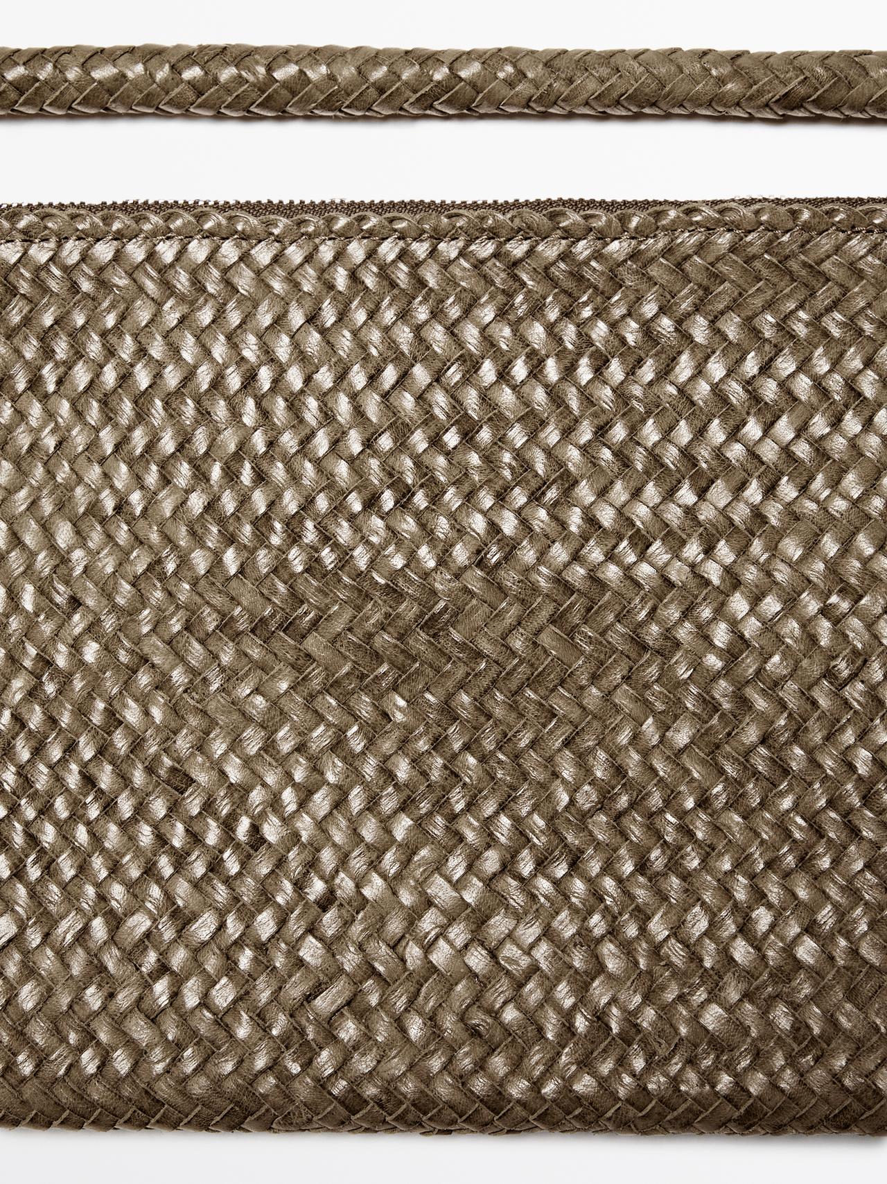 Small braided leather shoulder bag — KHAKI