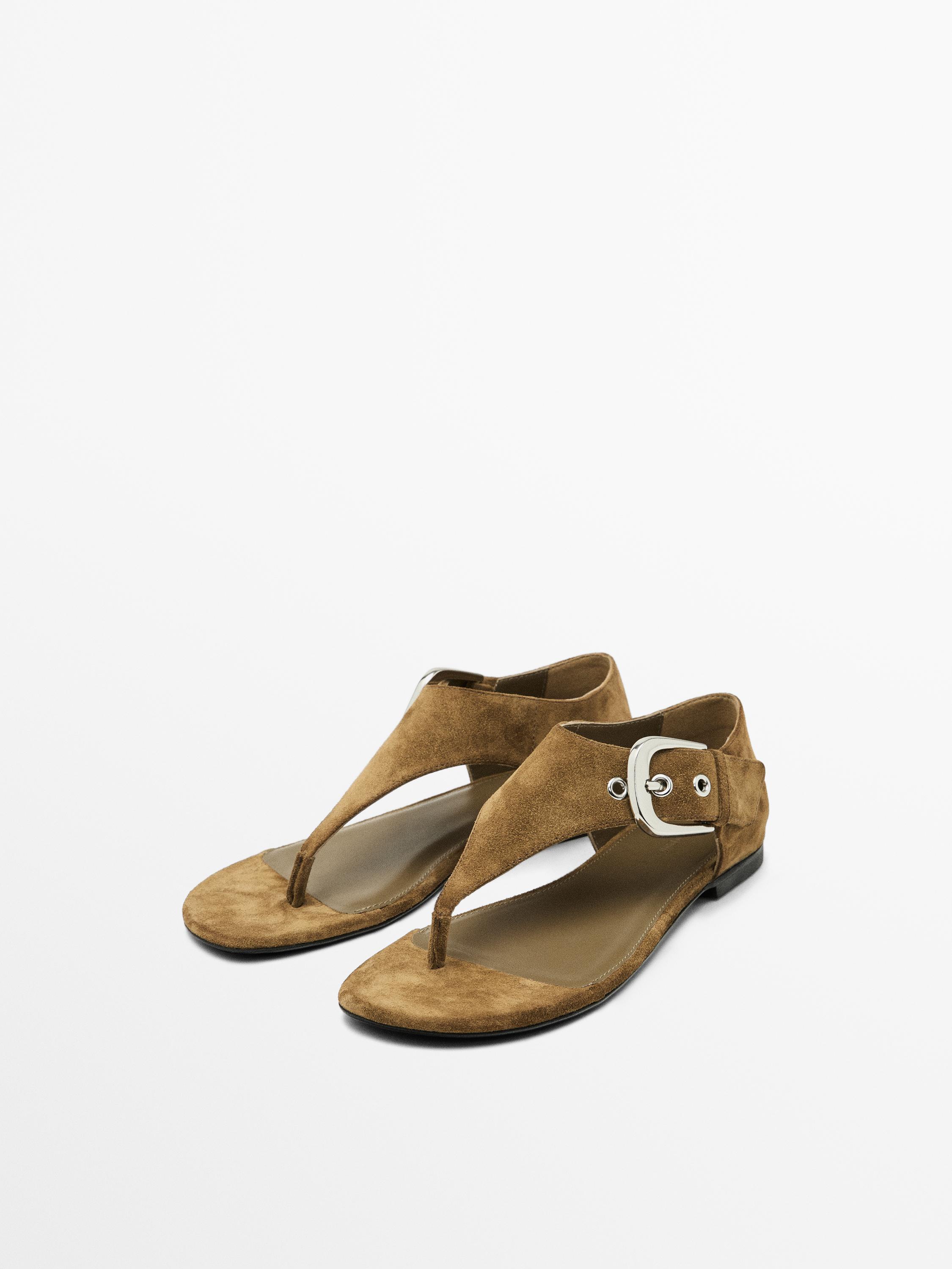 Split suede flat sandals