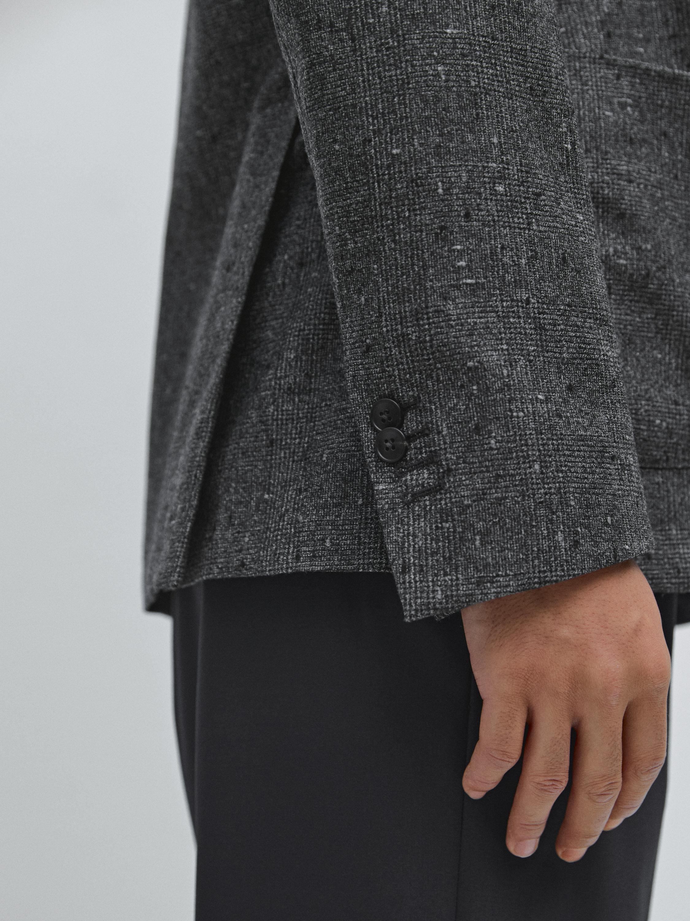 Textured check wool blend blazer