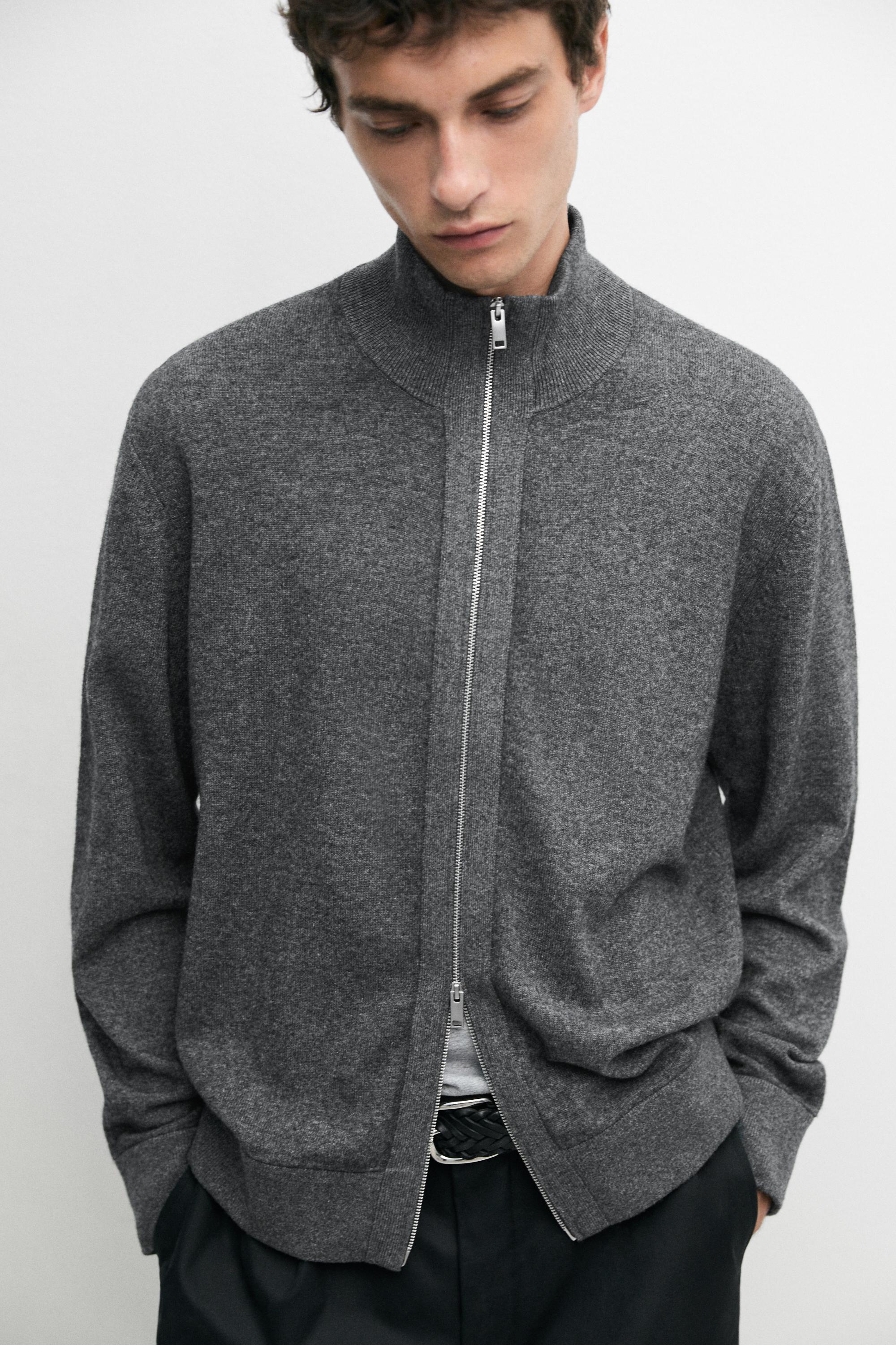 Wool blend cardigan with zip detail — Medium Grey