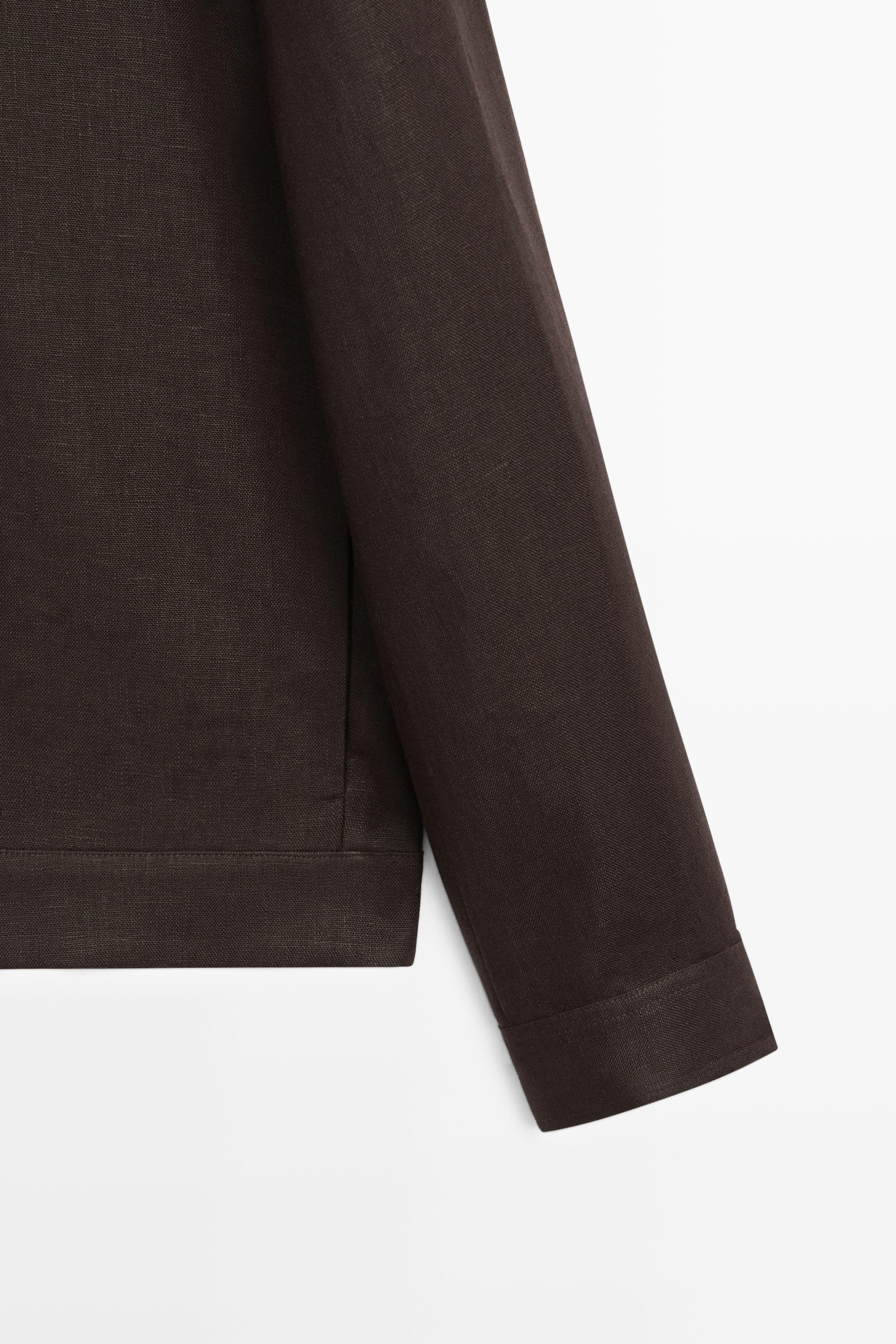 100% linen total look overshirt — BROWN