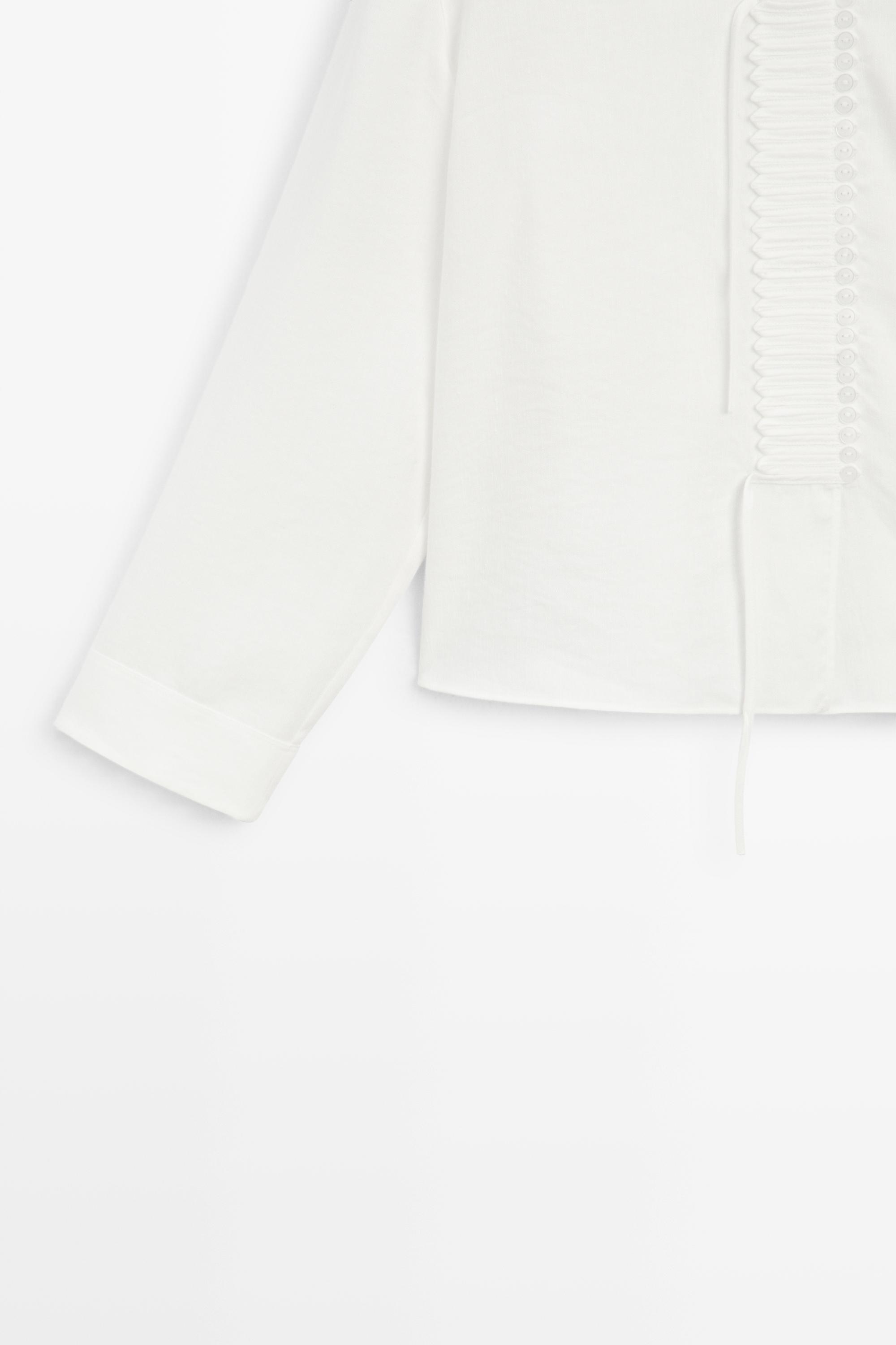 Flowing linen blend blouse with button detail — WHITE