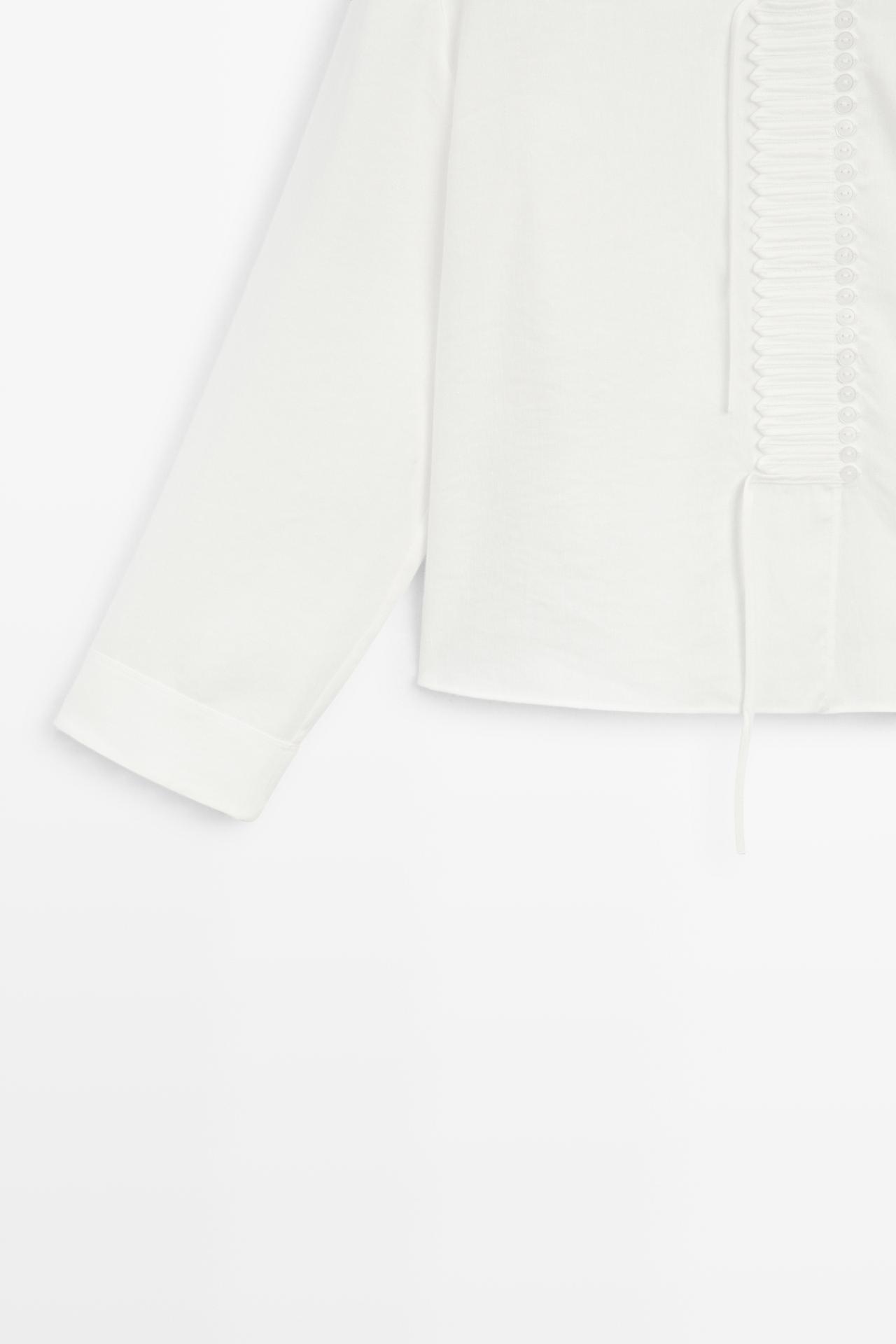 Flowing linen blend blouse with button detail — WHITE