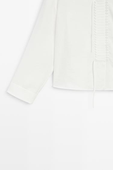 Flowing linen blend blouse with button detail — WHITE 7
