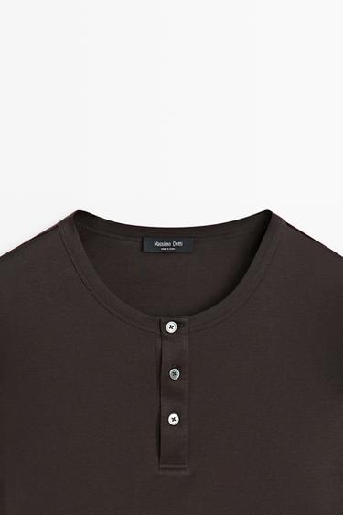 100% cotton long sleeve henley T-shirt — Chocolate 9