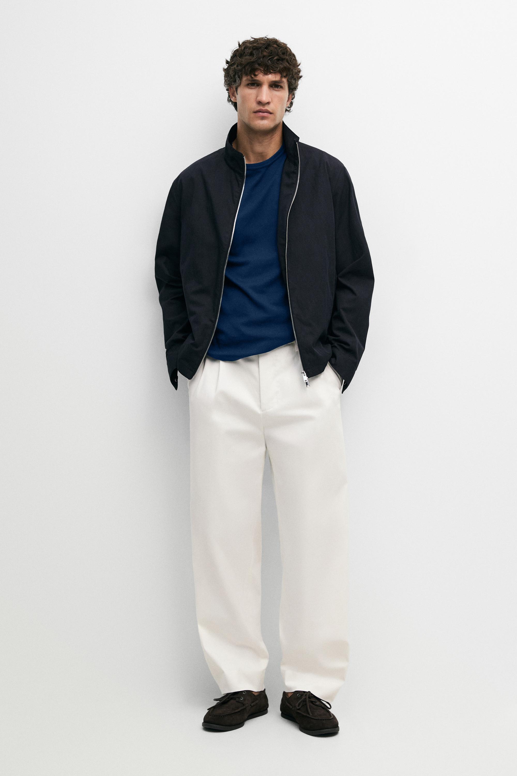Cotton blend high-neck jacket — DARK NAVY