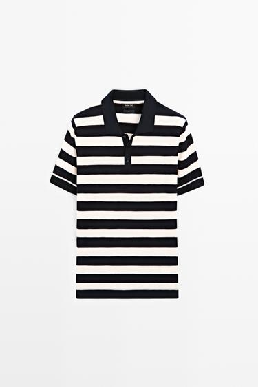 100% cotton striped knit polo shirt — NAVY BLUE 2
